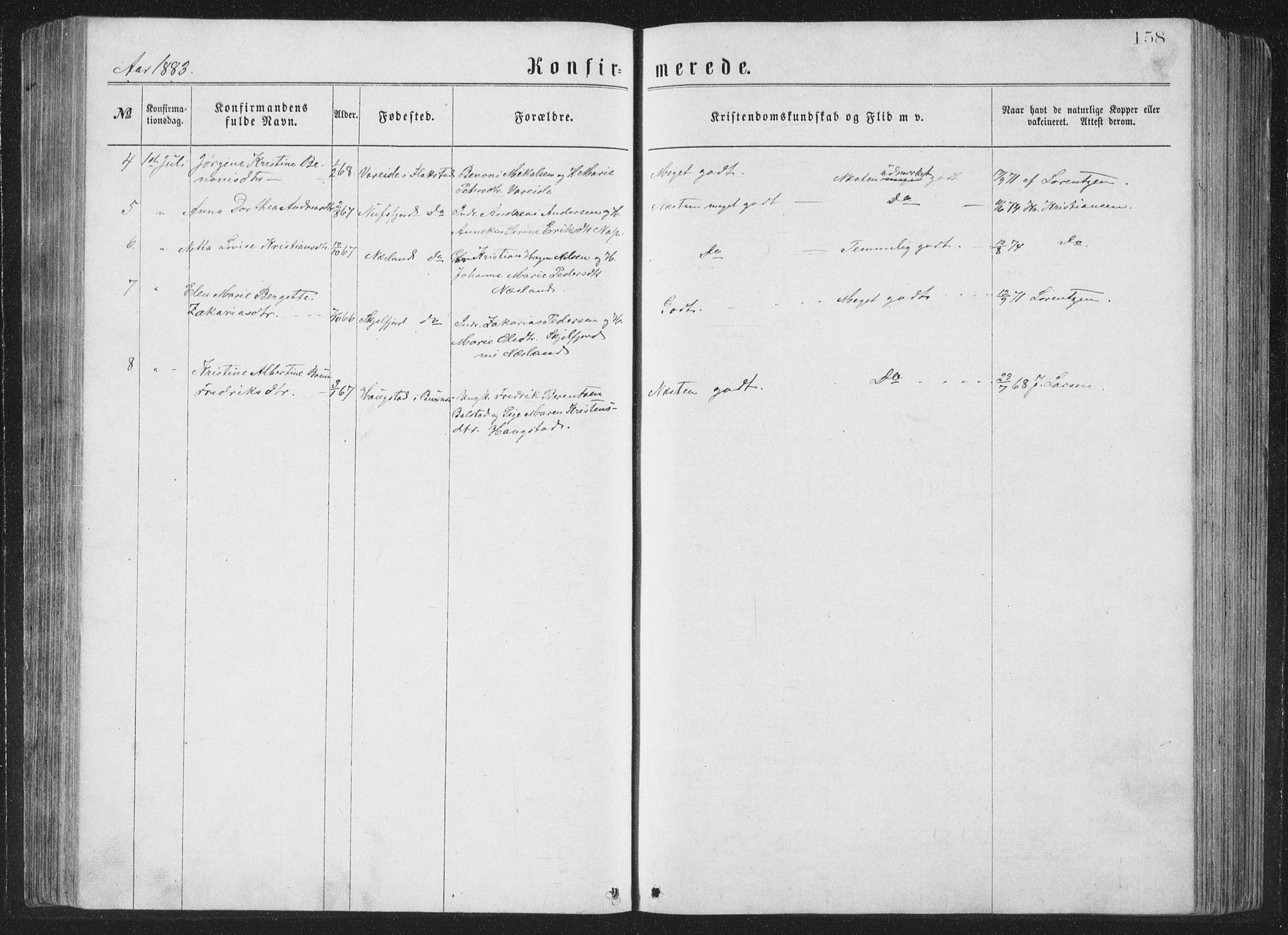 Ministerialprotokoller, klokkerbøker og fødselsregistre - Nordland, AV/SAT-A-1459/885/L1213: Parish register (copy) no. 885C02, 1874-1892, p. 158