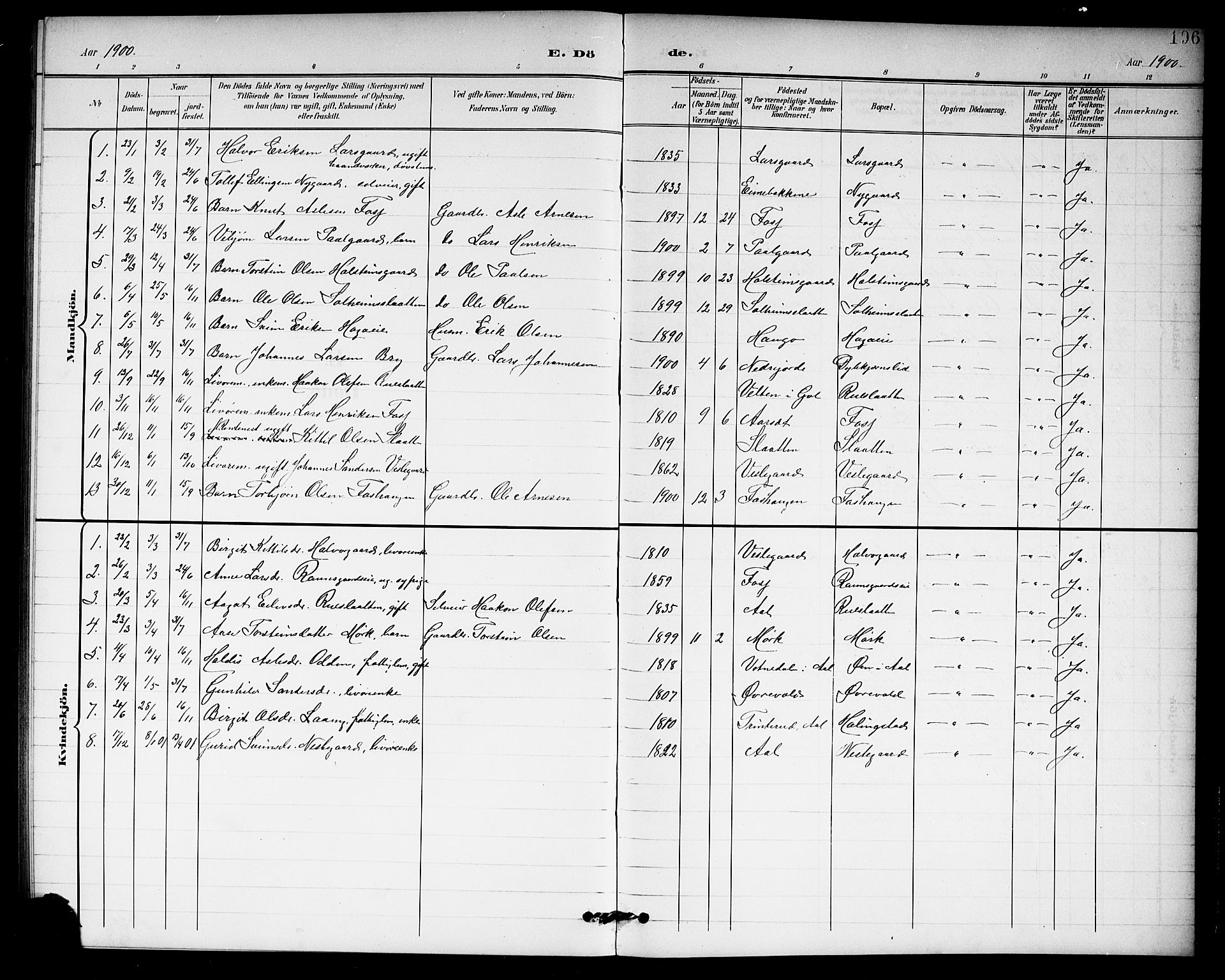 Hol kirkebøker, AV/SAKO-A-227/G/Ga/L0001: Parish register (copy) no. I 1, 1900-1919, p. 196