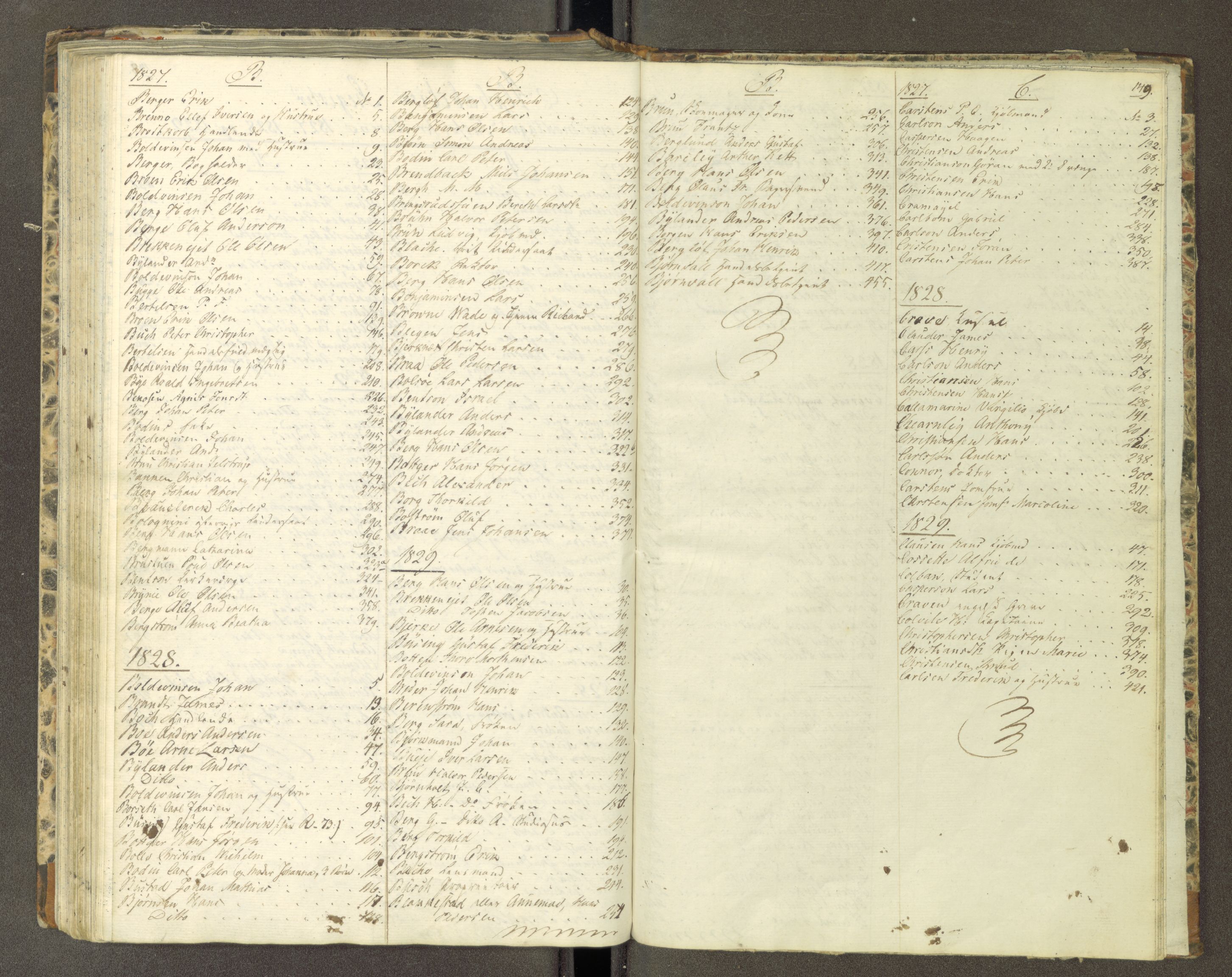 Trondheim politikammer, AV/SAT-A-1887/1/30/L0004: Passprotokoll. Første del:utstedtete pass. Andre del :innleverte/fornyede, 1827-1830, p. 148b-149a