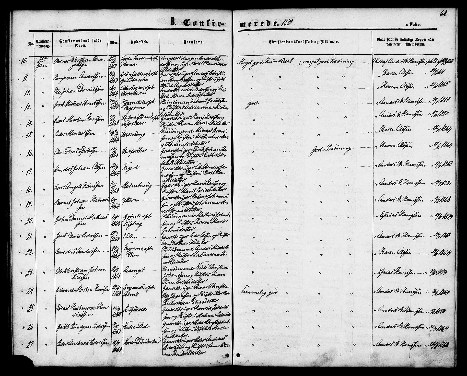 Ministerialprotokoller, klokkerbøker og fødselsregistre - Nordland, AV/SAT-A-1459/827/L0394: Parish register (official) no. 827A06, 1865-1886, p. 64