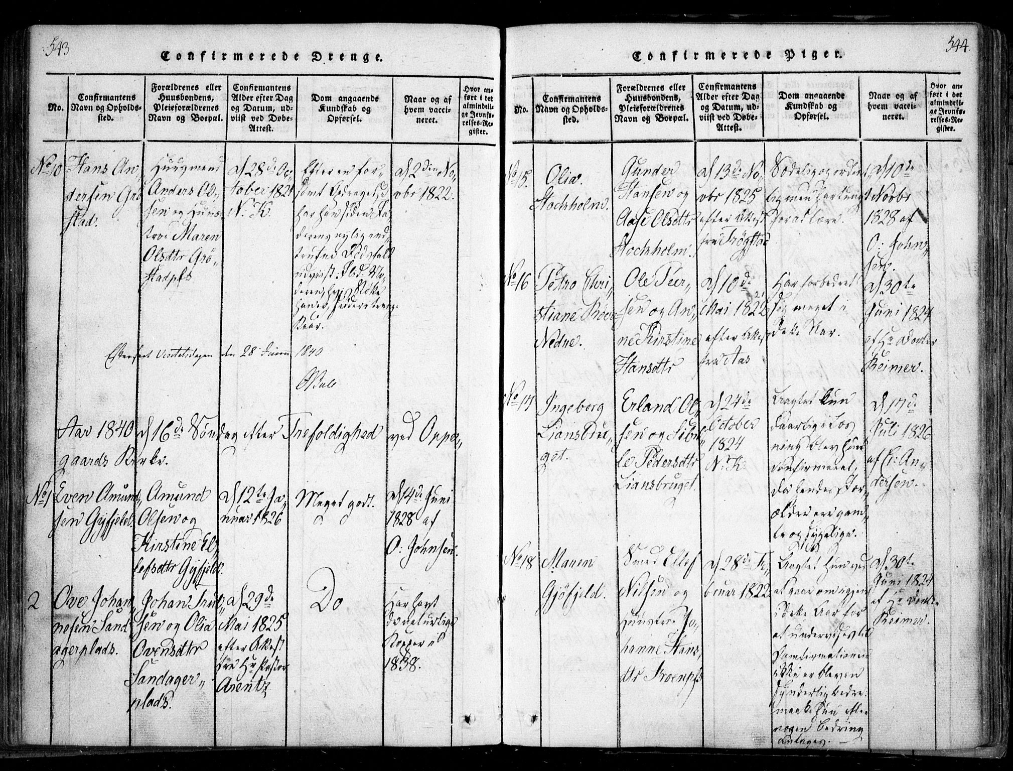 Nesodden prestekontor Kirkebøker, SAO/A-10013/F/Fa/L0006: Parish register (official) no. I 6, 1814-1847, p. 543-544