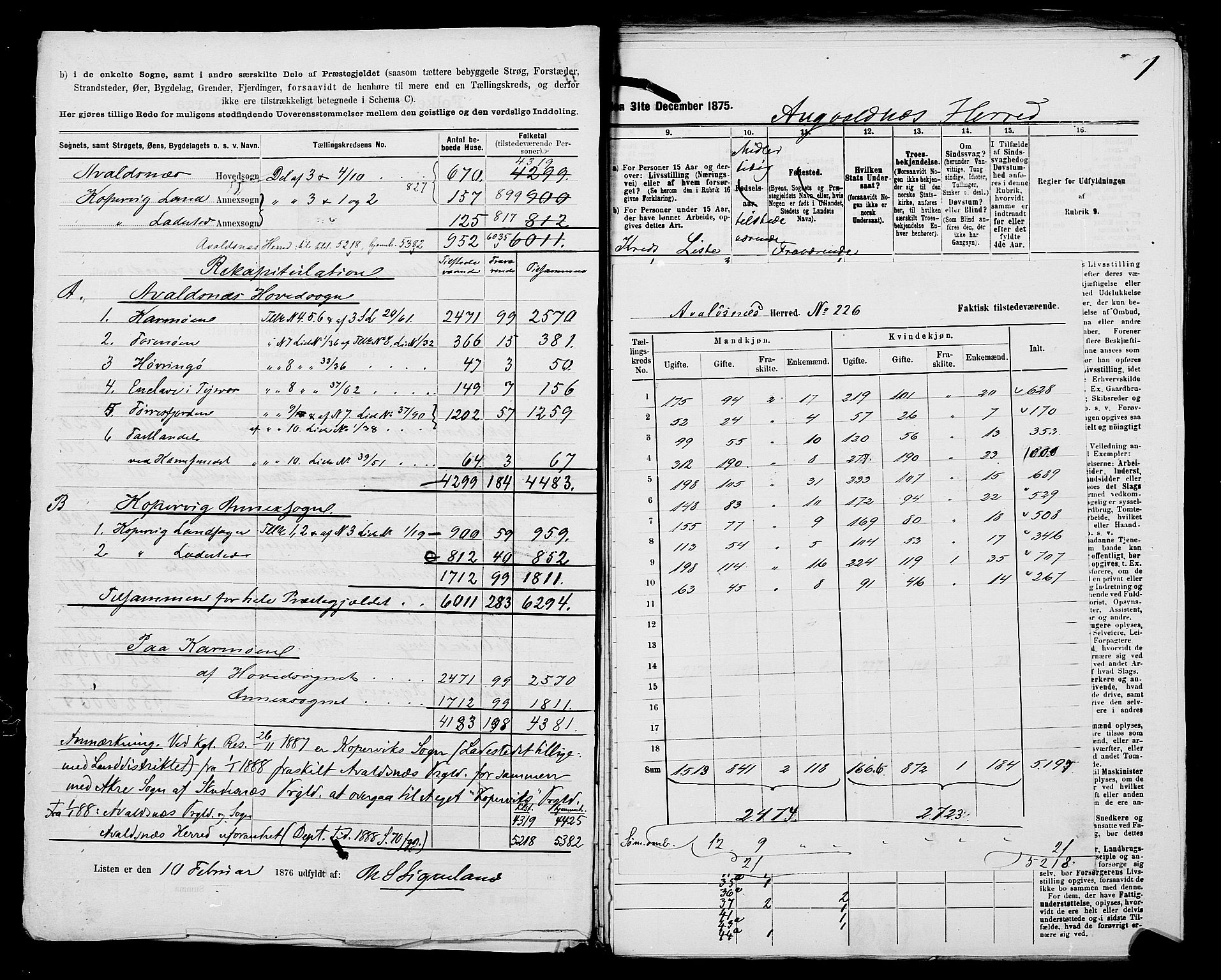 SAST, 1875 census for 1147L Avaldsnes/Avaldsnes og Kopervik, 1875, p. 3