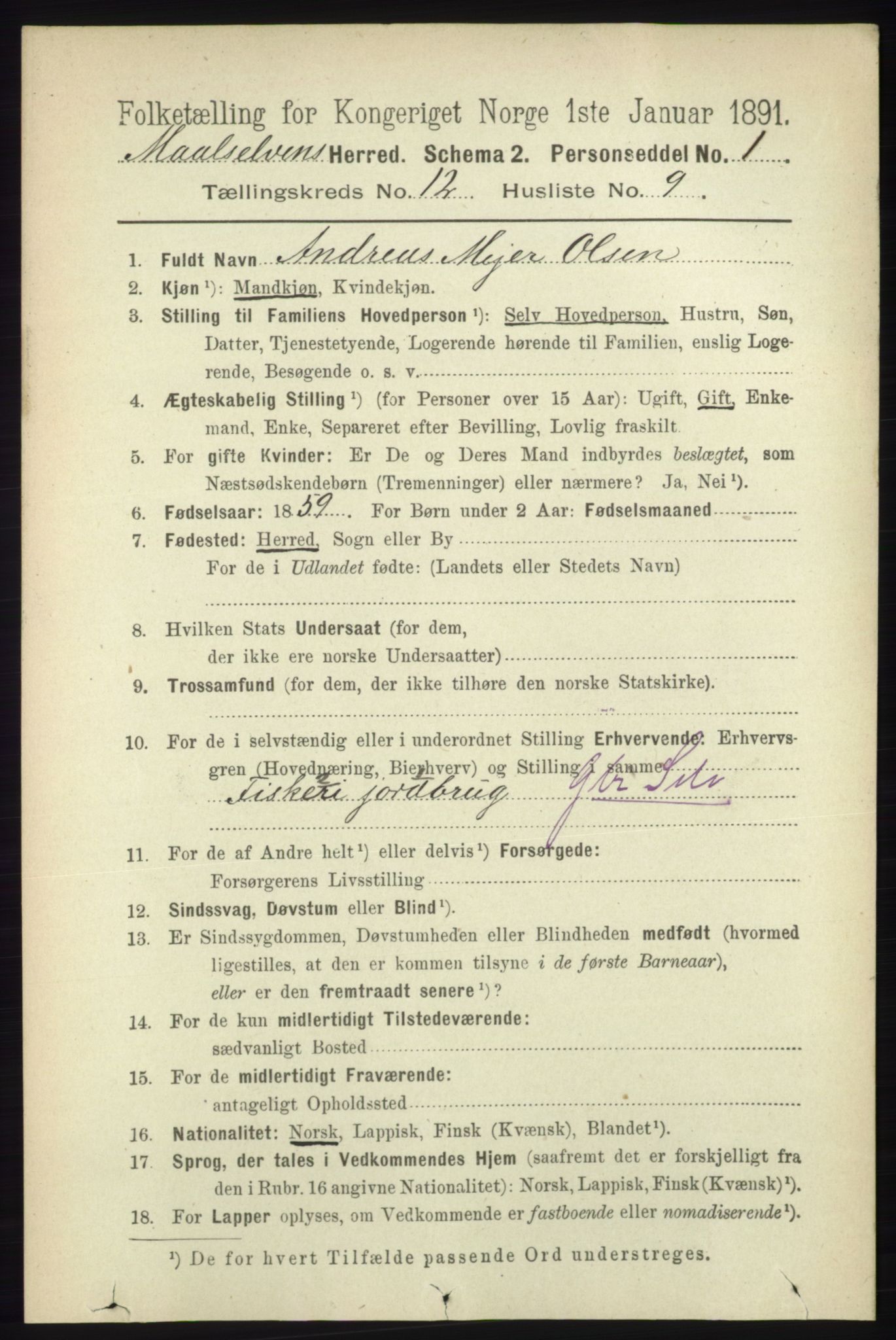 RA, 1891 census for 1924 Målselv, 1891, p. 3842