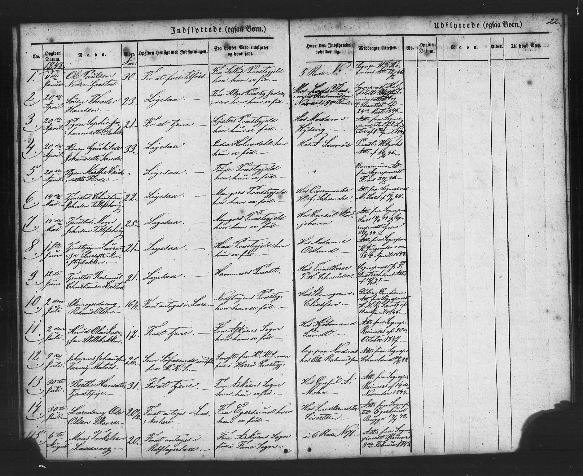 Nykirken Sokneprestembete, SAB/A-77101/H/Haa/L0049: Parish register (official) no. G 1, 1838-1860, p. 22