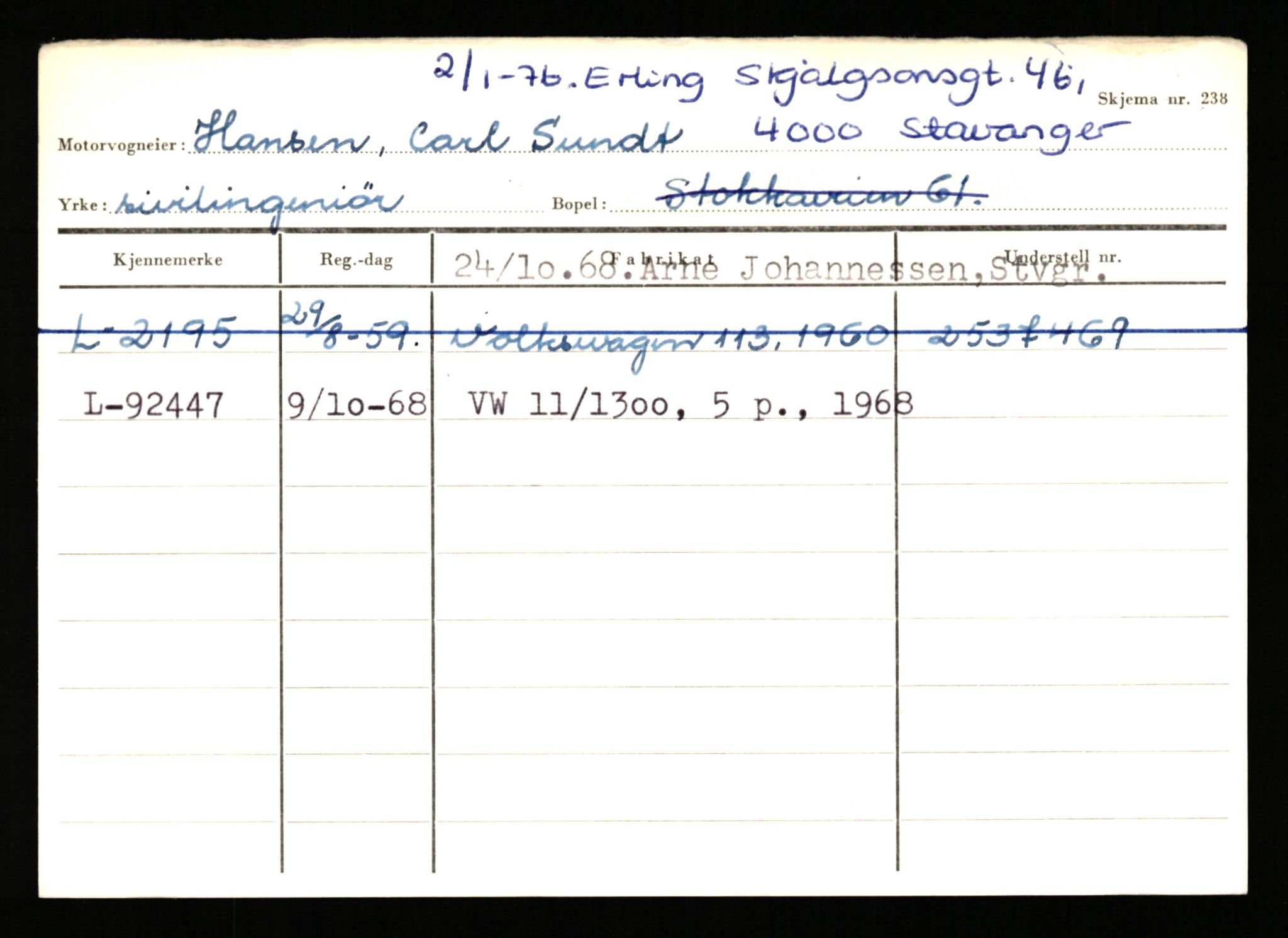 Stavanger trafikkstasjon, AV/SAST-A-101942/0/H/L0013: Hanson - Haveland, 1930-1971, p. 5