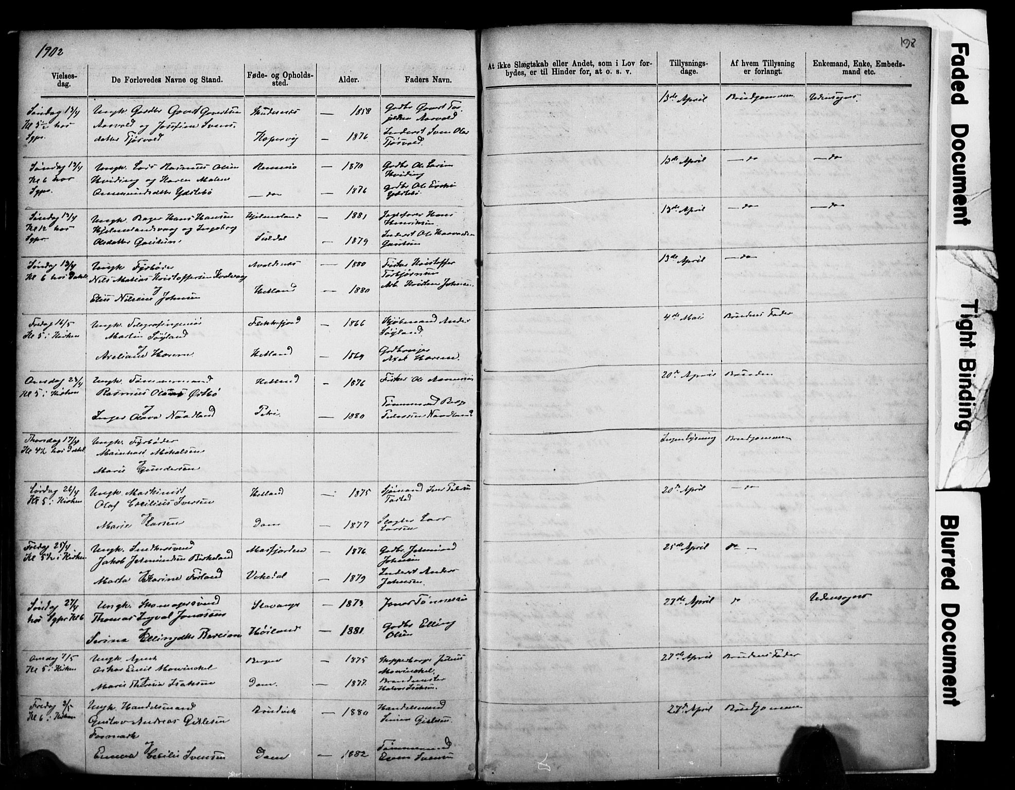 Domkirken sokneprestkontor, SAST/A-101812/001/30/30BB/L0014: Parish register (copy) no. B 14, 1875-1902, p. 198