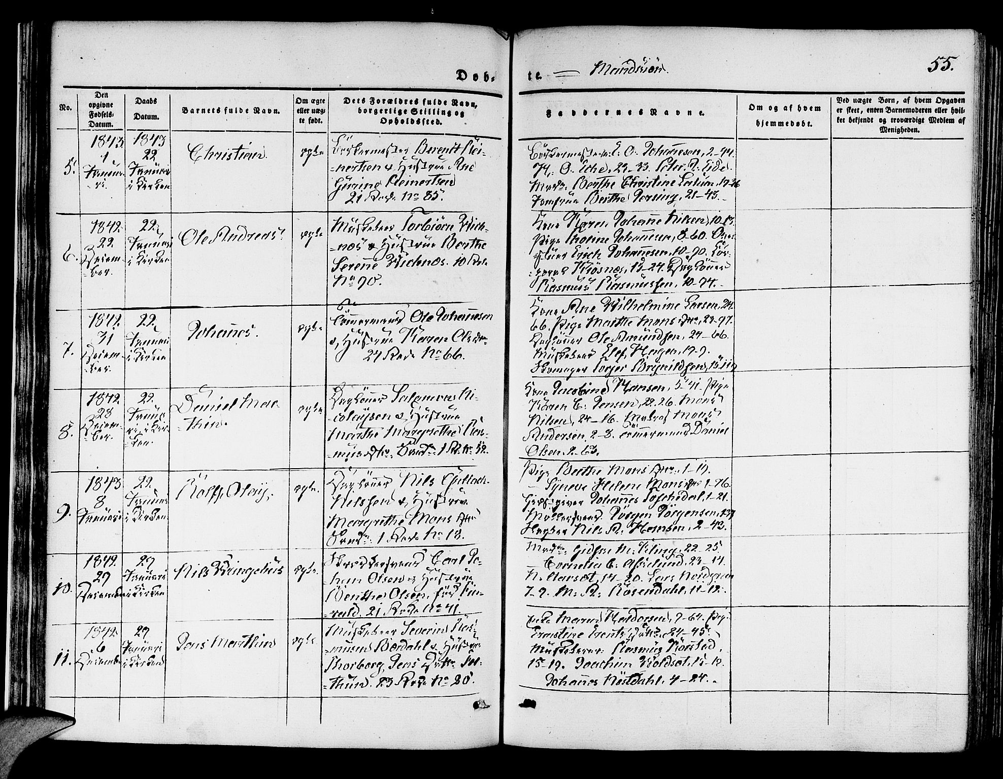 Korskirken sokneprestembete, AV/SAB-A-76101/H/Hab: Parish register (copy) no. B 1, 1839-1847, p. 55