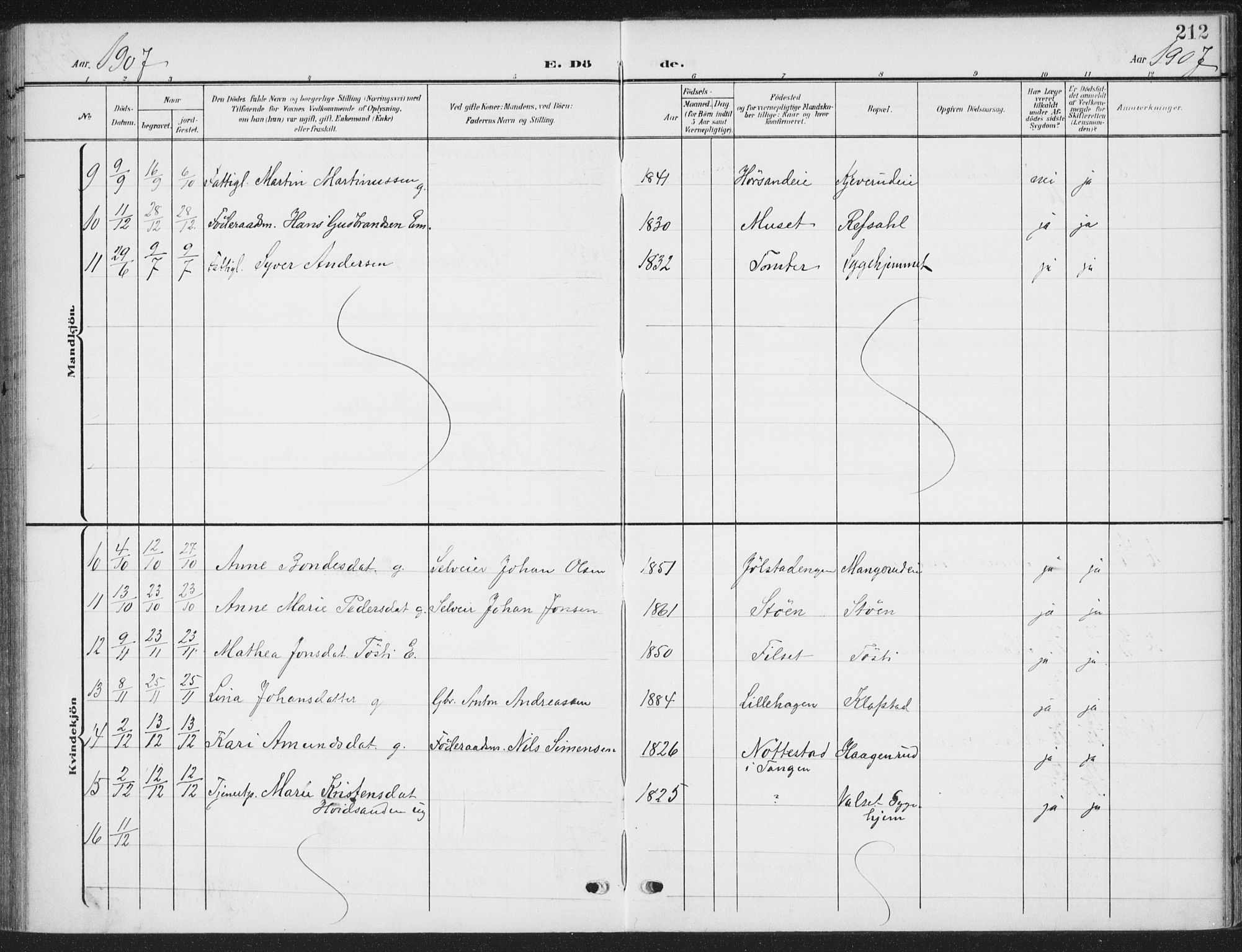 Romedal prestekontor, SAH/PREST-004/K/L0009: Parish register (official) no. 9, 1906-1929, p. 212