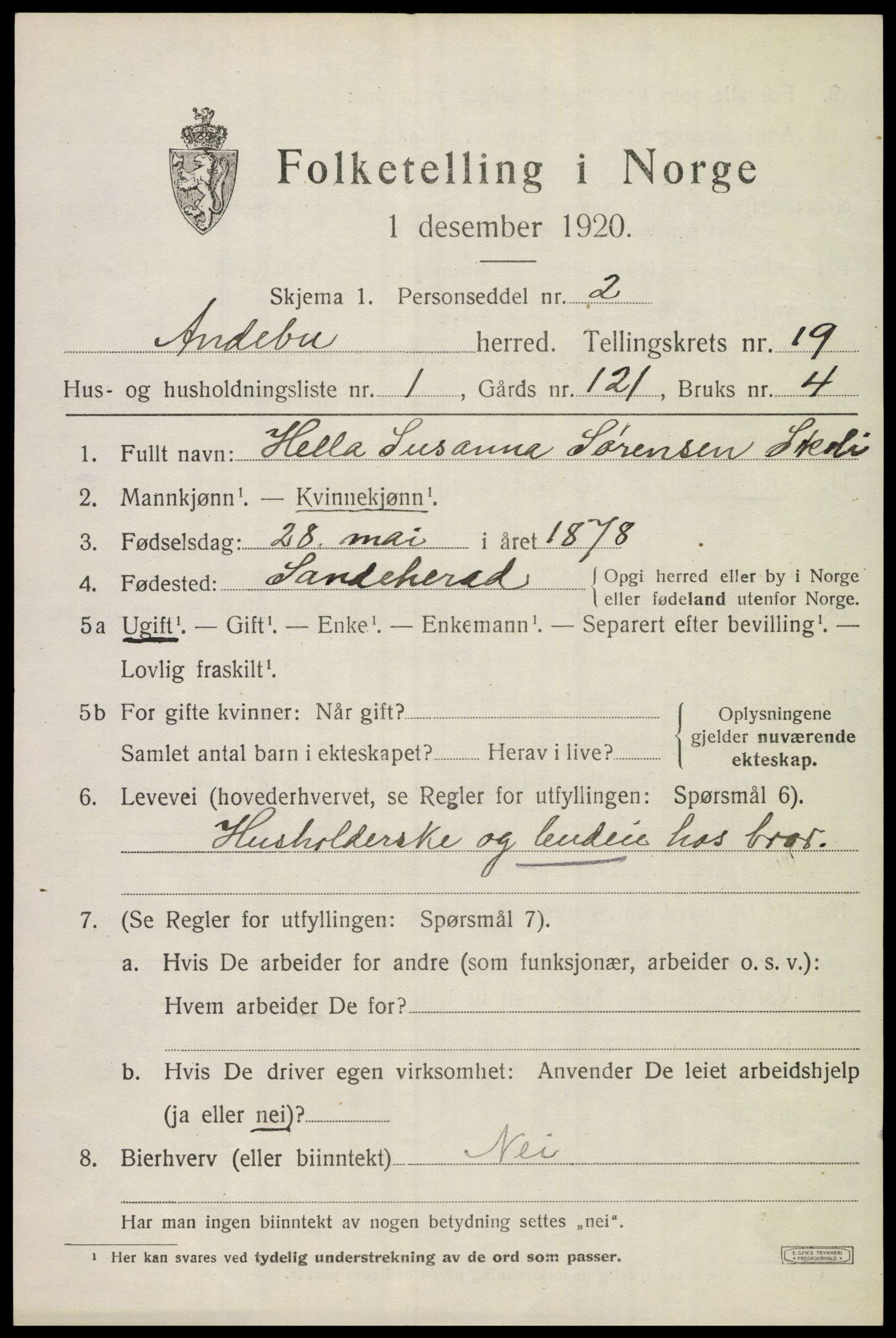 SAKO, 1920 census for Andebu, 1920, p. 6294