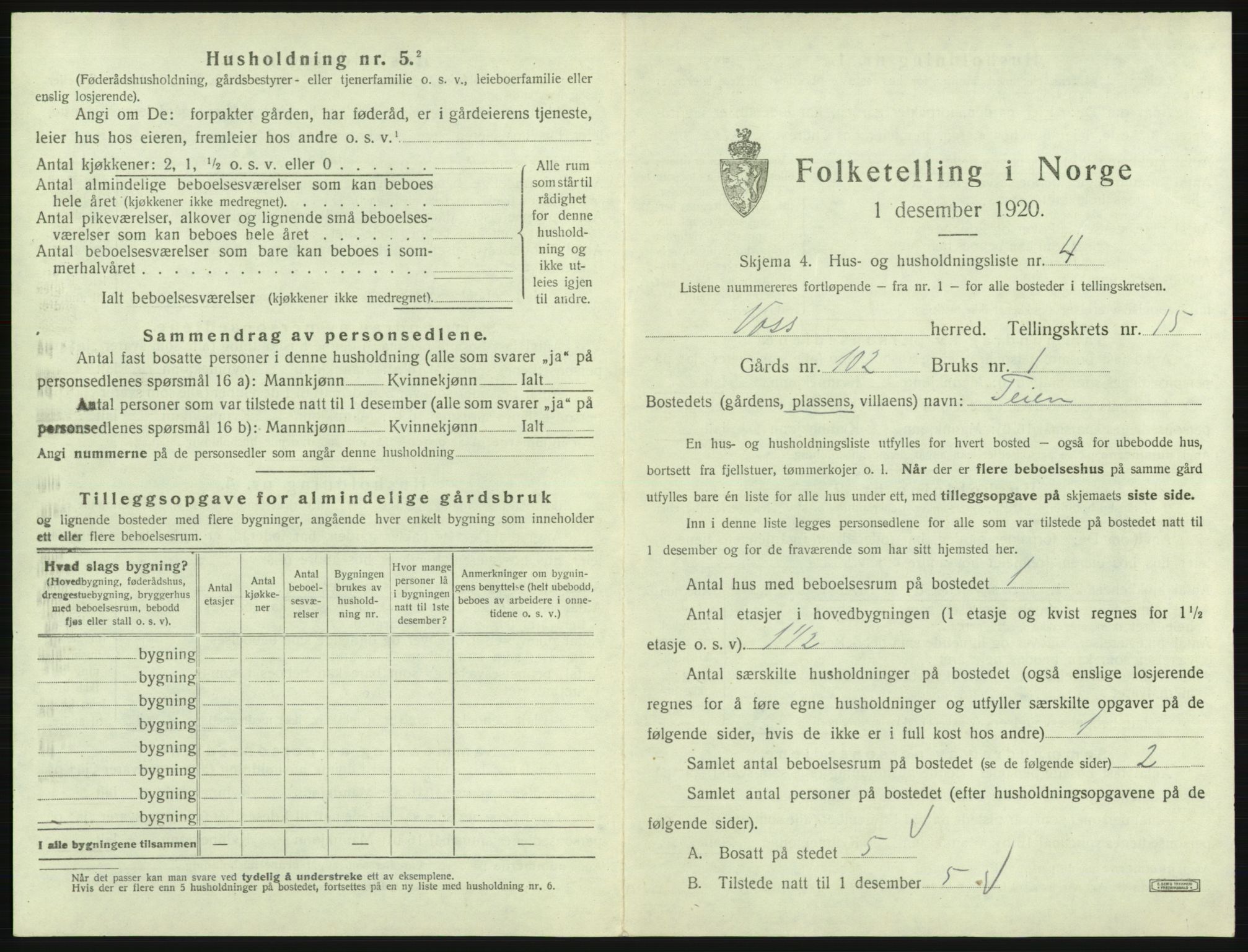 SAB, 1920 census for Voss, 1920, p. 1447