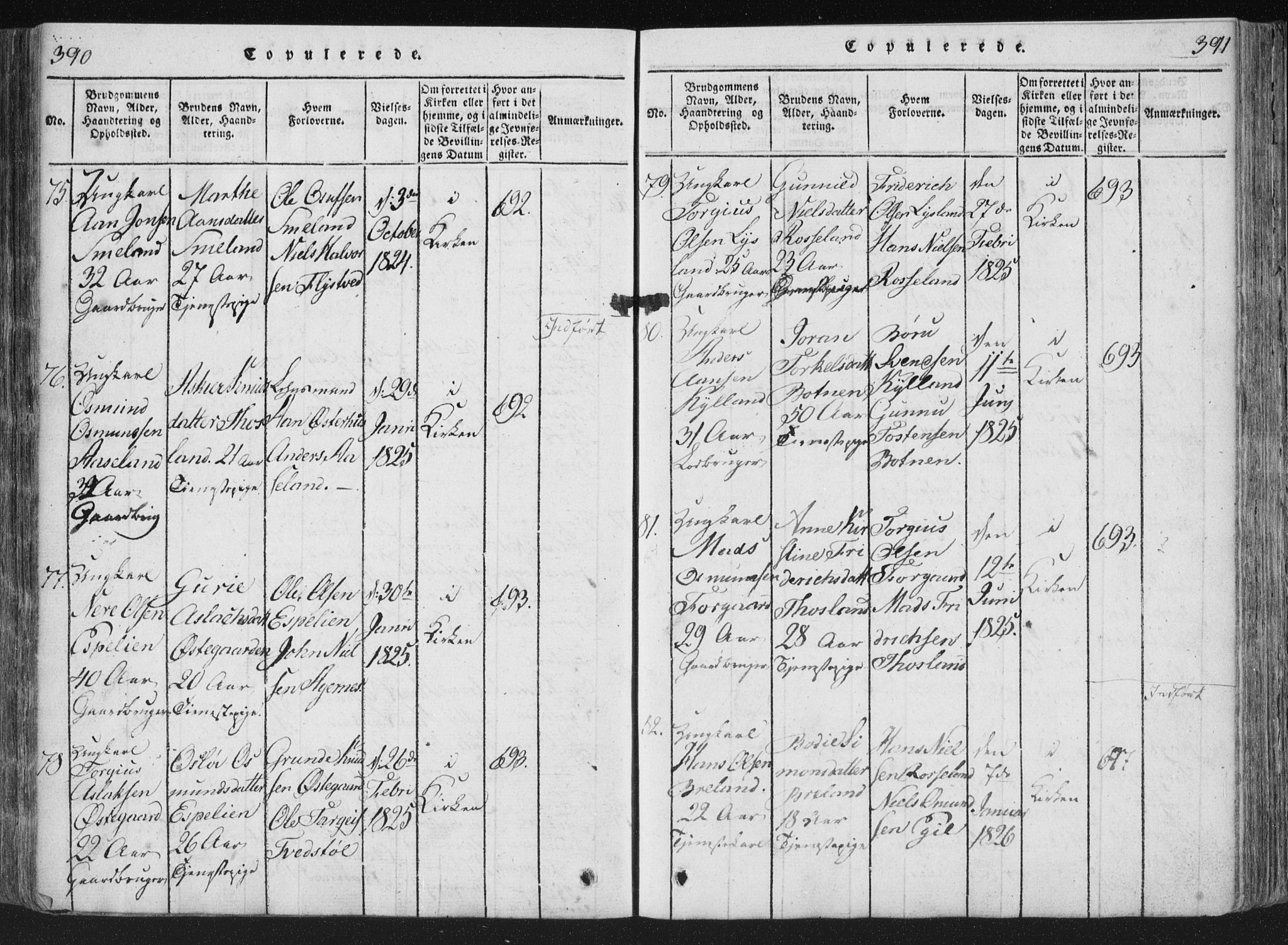 Åseral sokneprestkontor, AV/SAK-1111-0051/F/Fa/L0001: Parish register (official) no. A 1, 1815-1853, p. 390-391