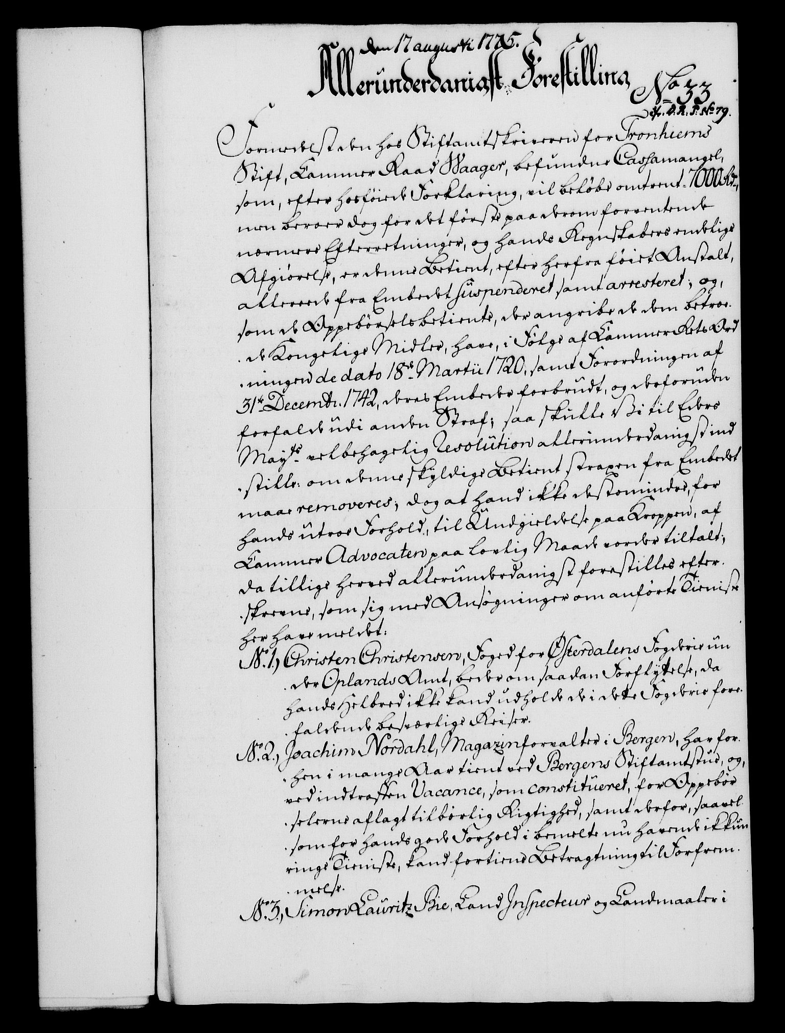 Rentekammeret, Kammerkanselliet, AV/RA-EA-3111/G/Gf/Gfa/L0057: Norsk relasjons- og resolusjonsprotokoll (merket RK 52.57), 1775, p. 140