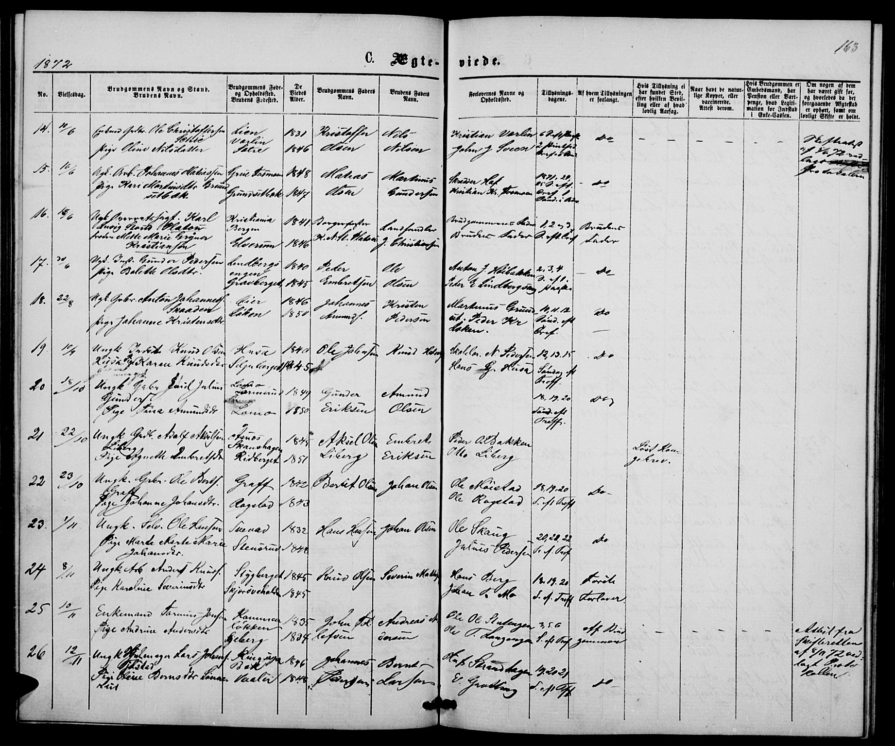 Elverum prestekontor, AV/SAH-PREST-044/H/Ha/Hab/L0004: Parish register (copy) no. 4, 1866-1874, p. 163