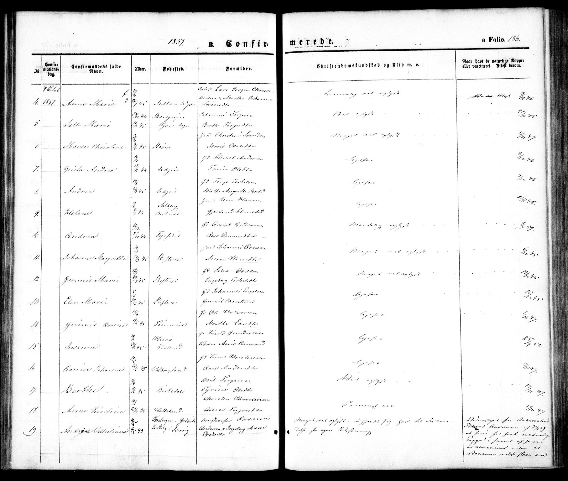 Hommedal sokneprestkontor, AV/SAK-1111-0023/F/Fa/Fab/L0004: Parish register (official) no. A 4, 1848-1860, p. 186