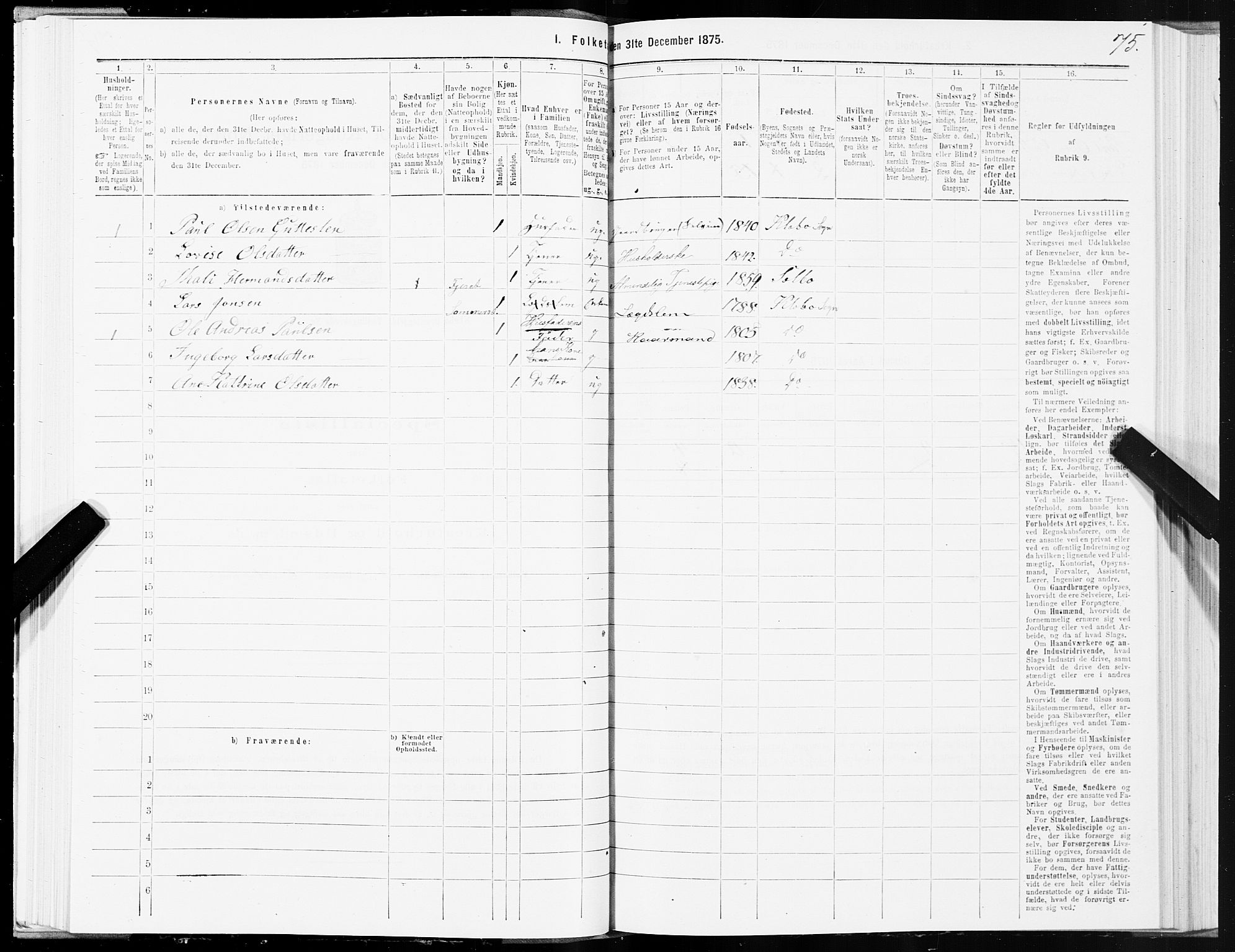 SAT, 1875 census for 1662P Klæbu, 1875, p. 1075