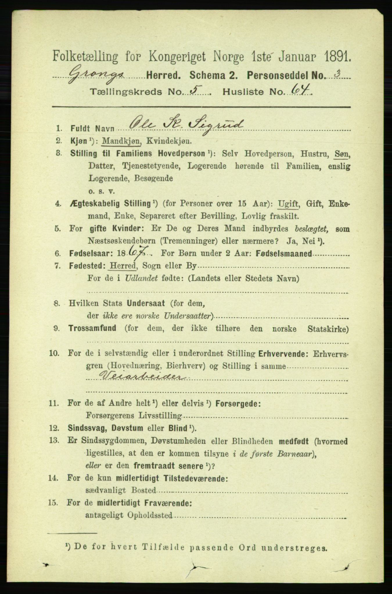 RA, 1891 census for 1742 Grong, 1891, p. 2290