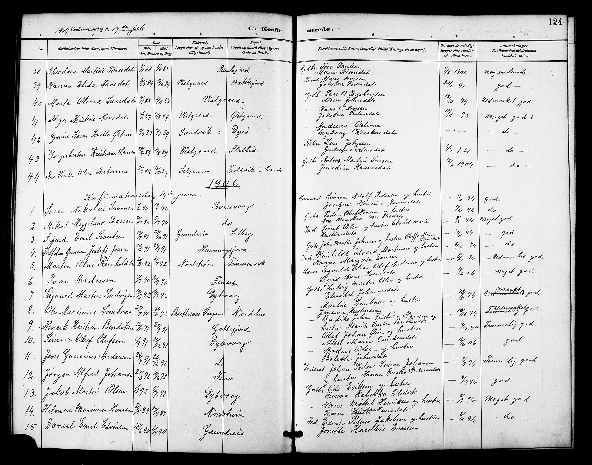 Tranøy sokneprestkontor, SATØ/S-1313/I/Ia/Iab/L0022klokker: Parish register (copy) no. 22, 1887-1912, p. 124