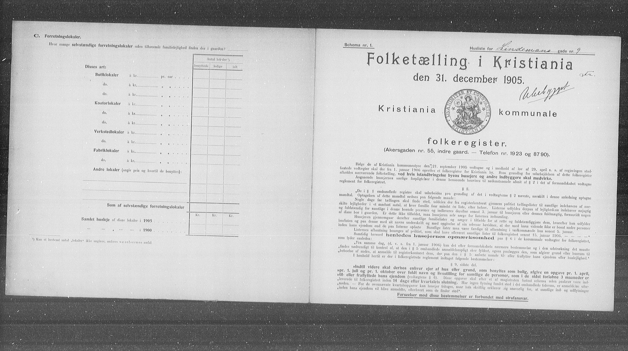 OBA, Municipal Census 1905 for Kristiania, 1905, p. 30316