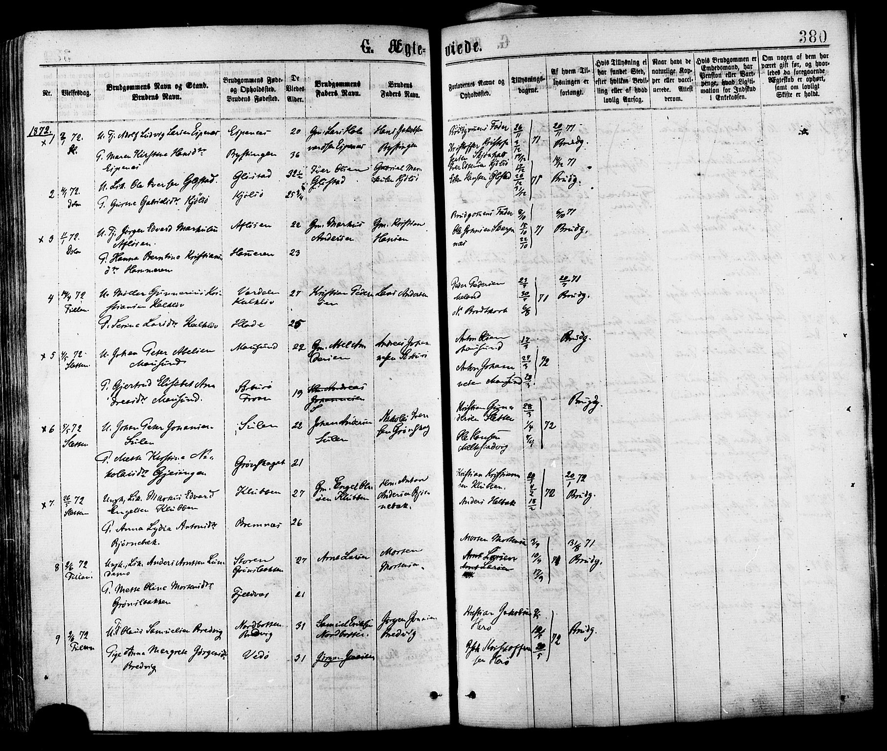 Ministerialprotokoller, klokkerbøker og fødselsregistre - Sør-Trøndelag, AV/SAT-A-1456/634/L0532: Parish register (official) no. 634A08, 1871-1881, p. 380