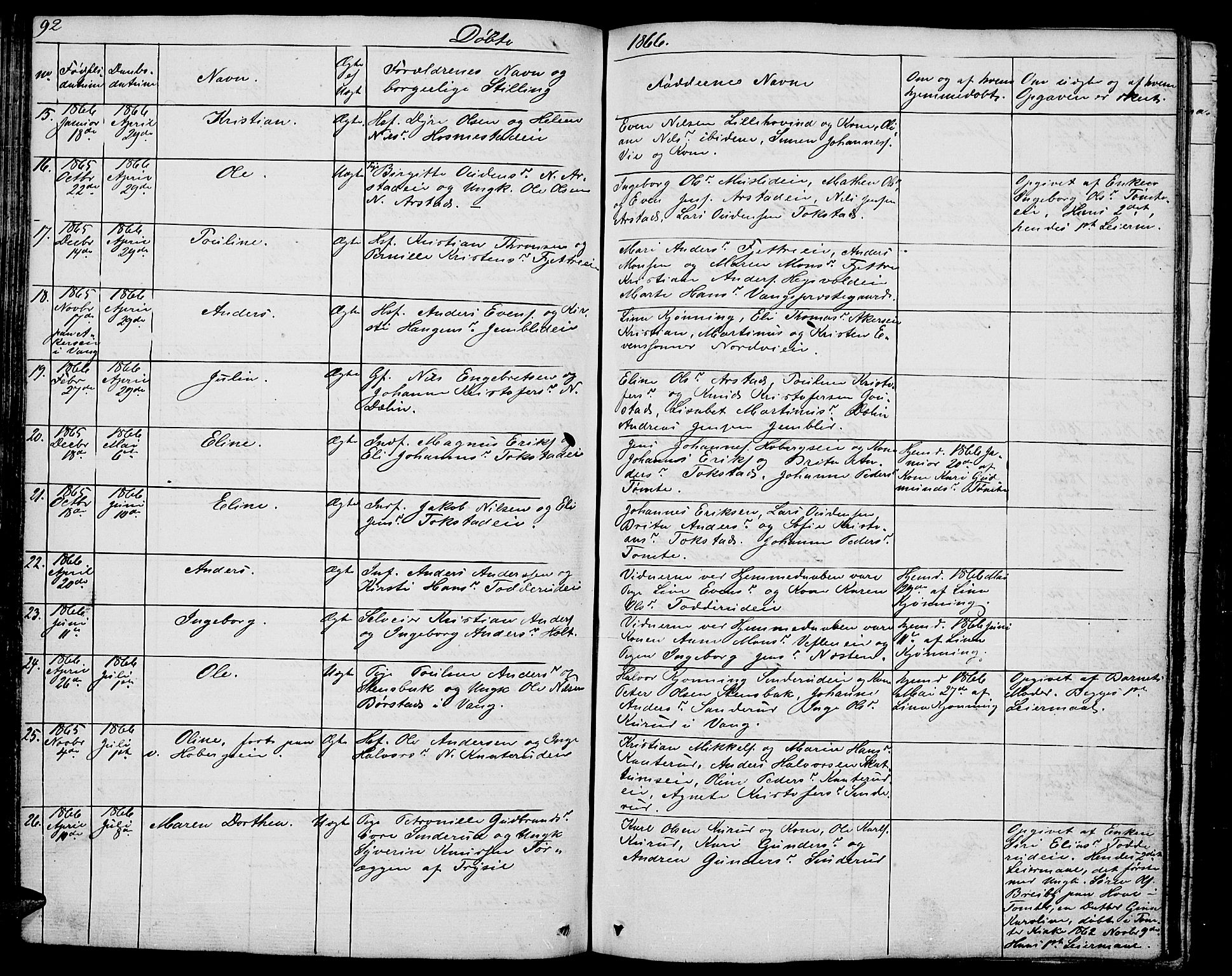 Stange prestekontor, AV/SAH-PREST-002/L/L0002: Parish register (copy) no. 2, 1838-1879, p. 92