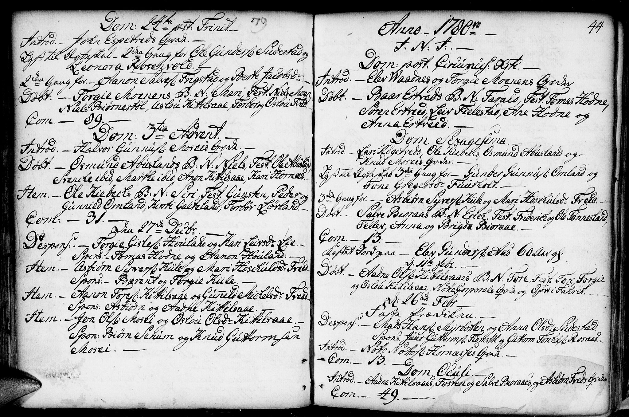 Evje sokneprestkontor, SAK/1111-0008/F/Fa/Fab/L0002: Parish register (official) no. A 2, 1765-1816, p. 44