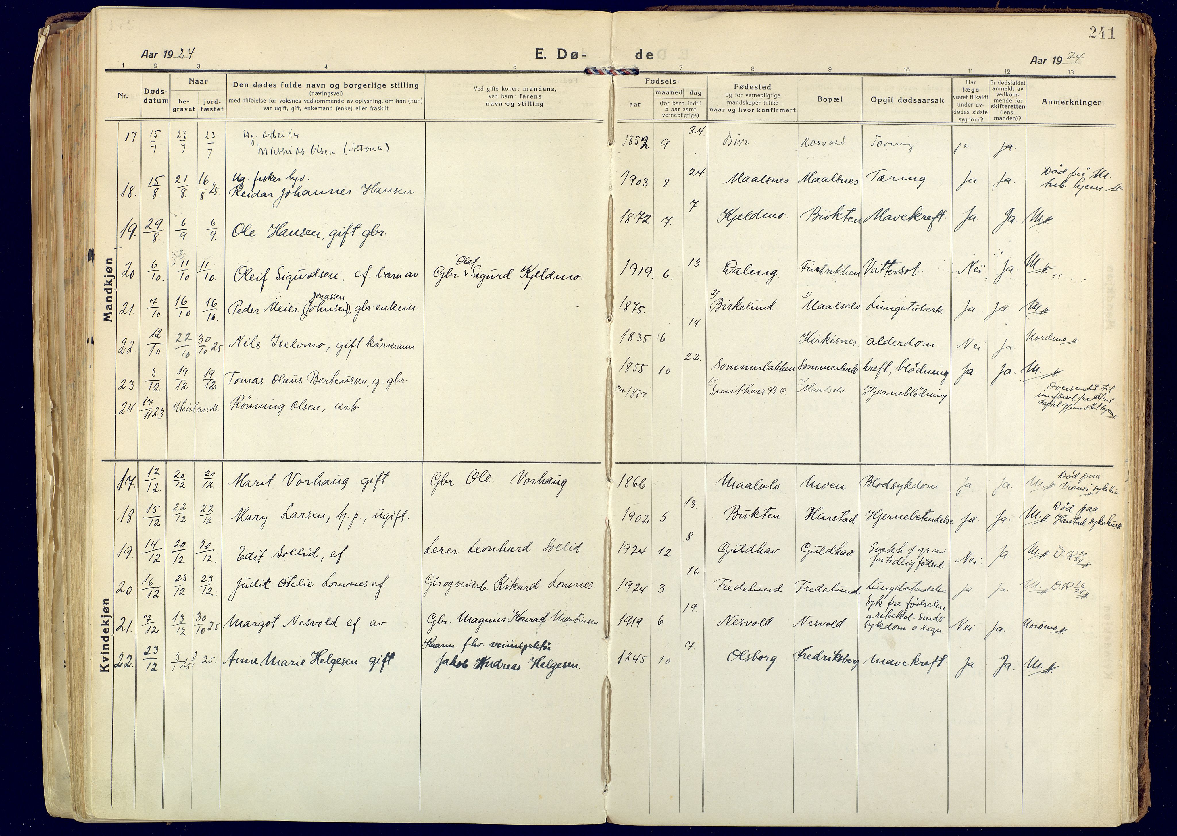 Målselv sokneprestembete, AV/SATØ-S-1311/G/Ga/Gaa/L0014kirke: Parish register (official) no. 14, 1919-1932, p. 241