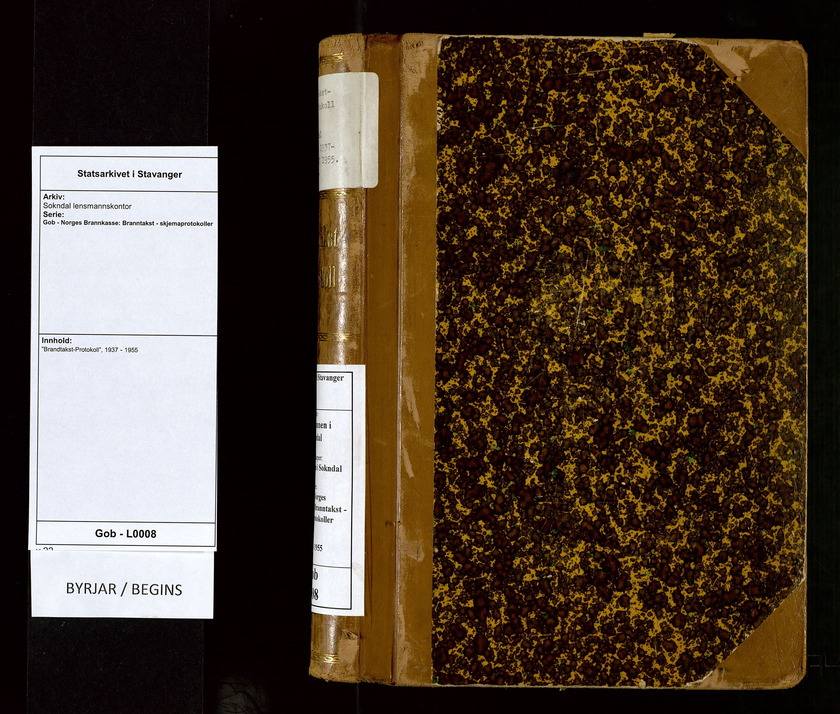 Sokndal lensmannskontor, AV/SAST-A-100417/Gob/L0008: "Brandtakst-Protokoll", 1937-1955