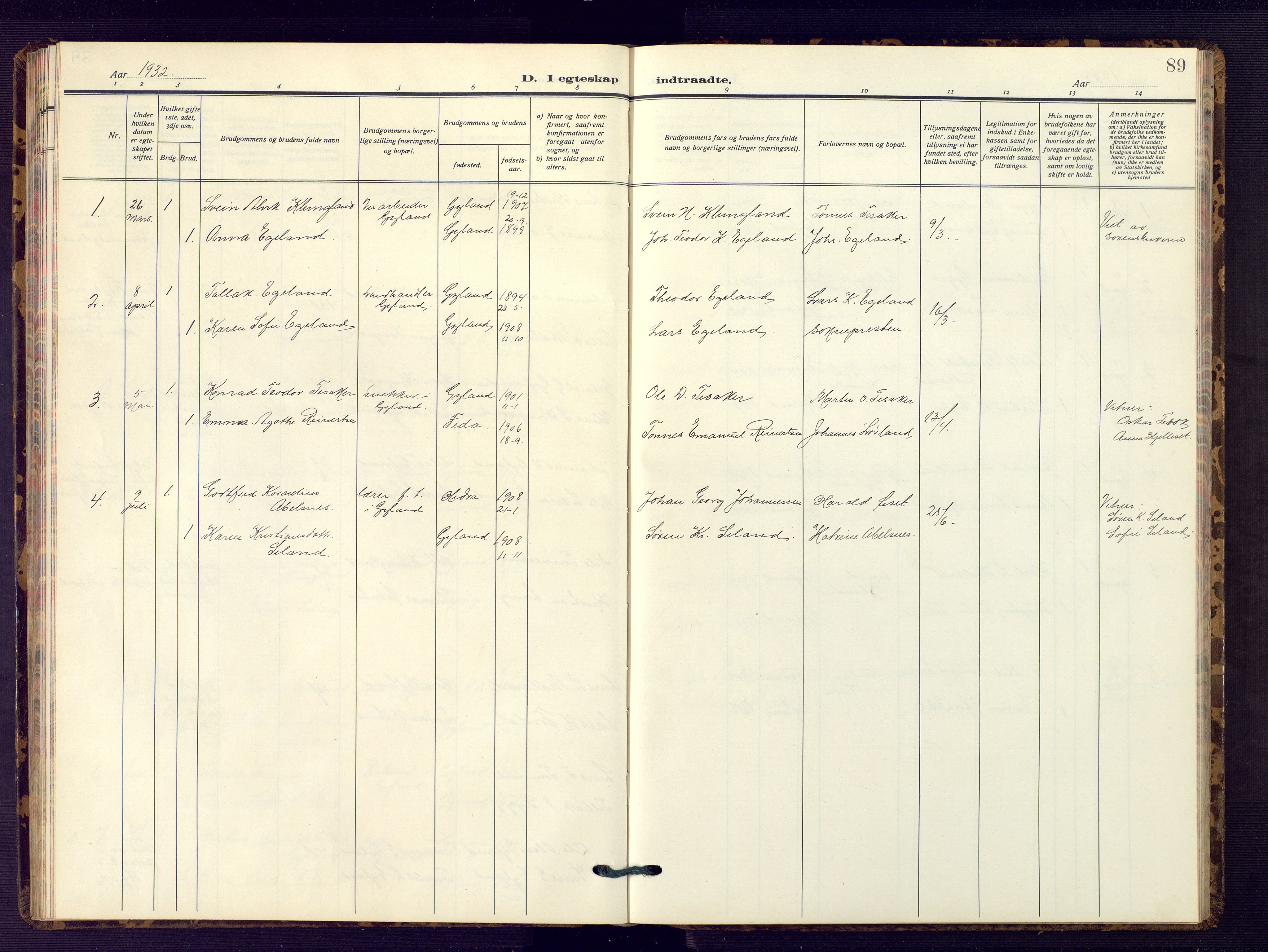 Bakke sokneprestkontor, SAK/1111-0002/F/Fb/Fbb/L0005: Parish register (copy) no. B 5, 1927-1947, p. 89
