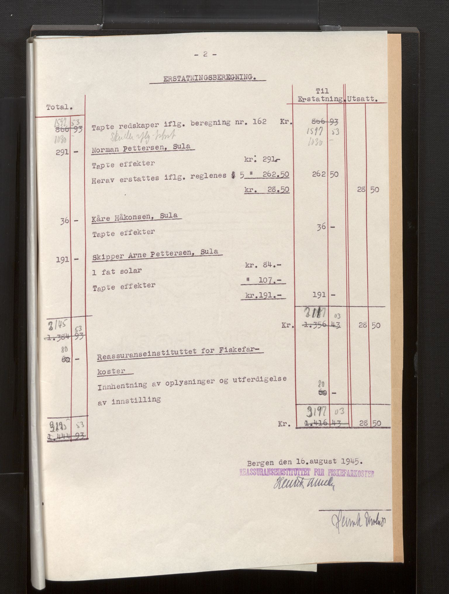 Fiskeridirektoratet - 1 Adm. ledelse - 13 Båtkontoret, AV/SAB-A-2003/La/L0058: Statens krigsforsikring for fiskeflåten, 1936-1971, p. 734