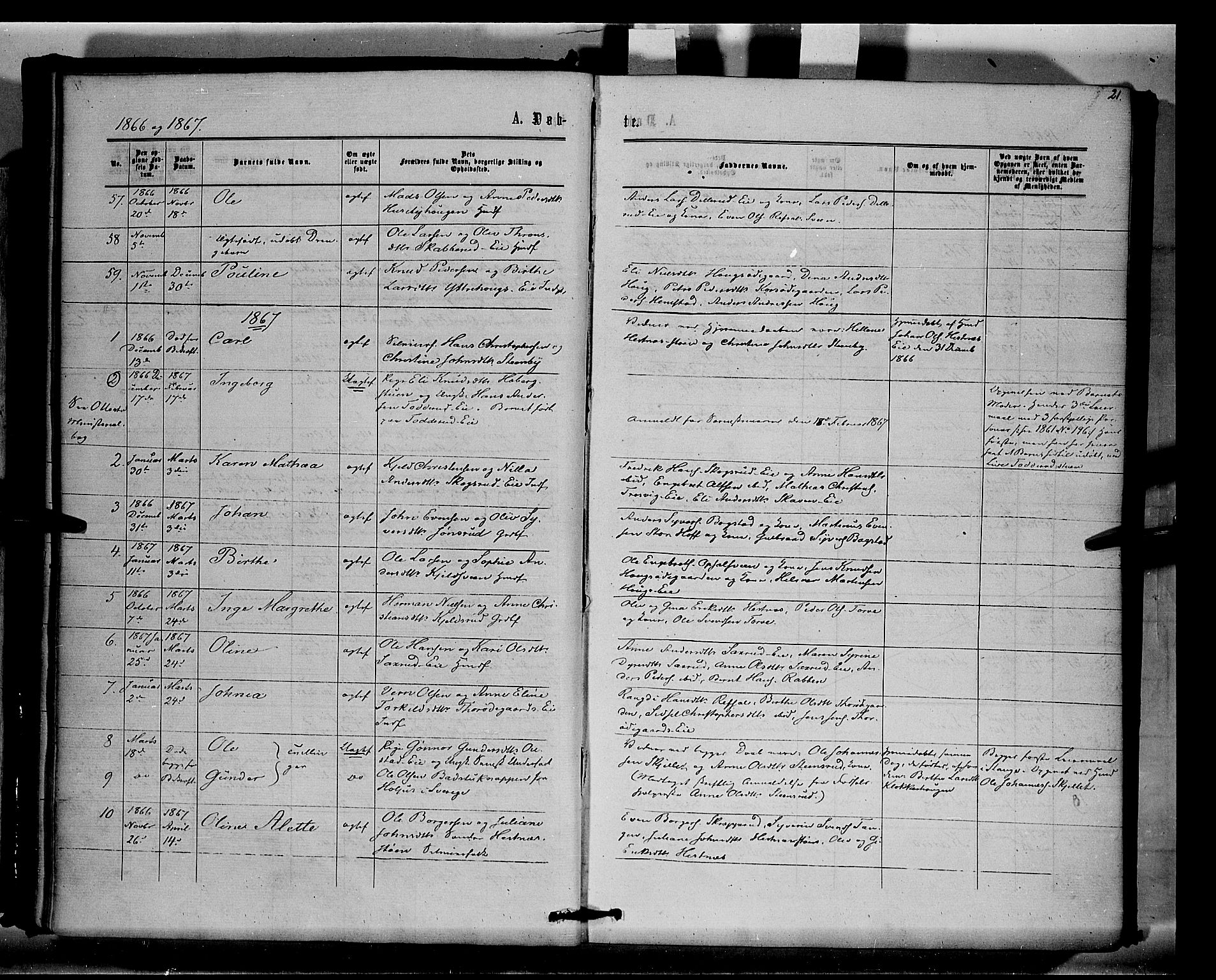 Stange prestekontor, SAH/PREST-002/K/L0014: Parish register (official) no. 14, 1862-1879, p. 21