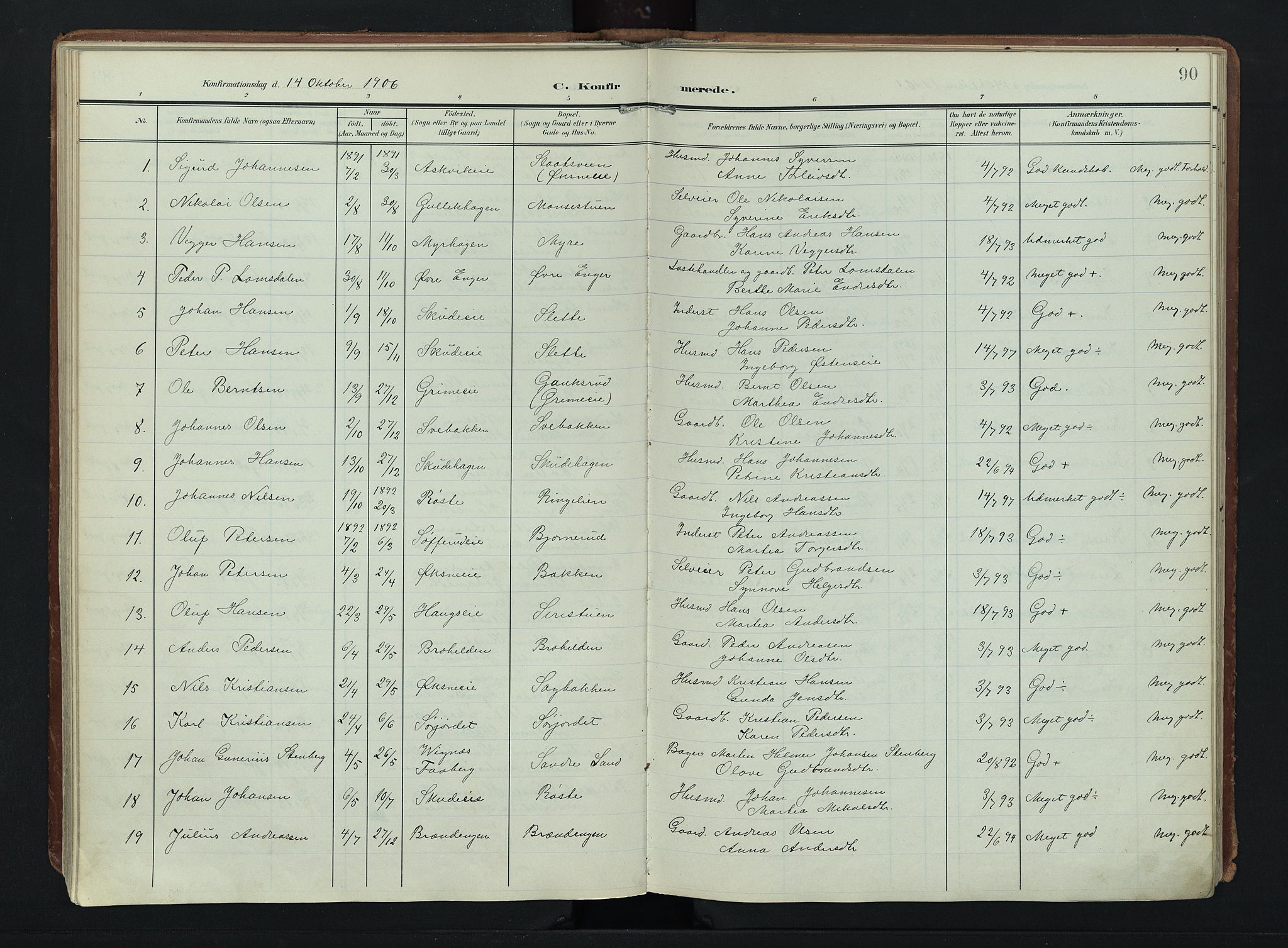 Søndre Land prestekontor, AV/SAH-PREST-122/K/L0007: Parish register (official) no. 7, 1905-1914, p. 90