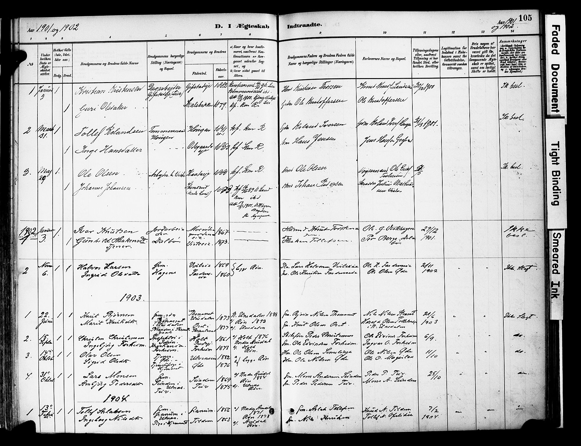 Vestre Slidre prestekontor, SAH/PREST-136/H/Ha/Haa/L0006: Parish register (official) no. 6, 1881-1912, p. 105