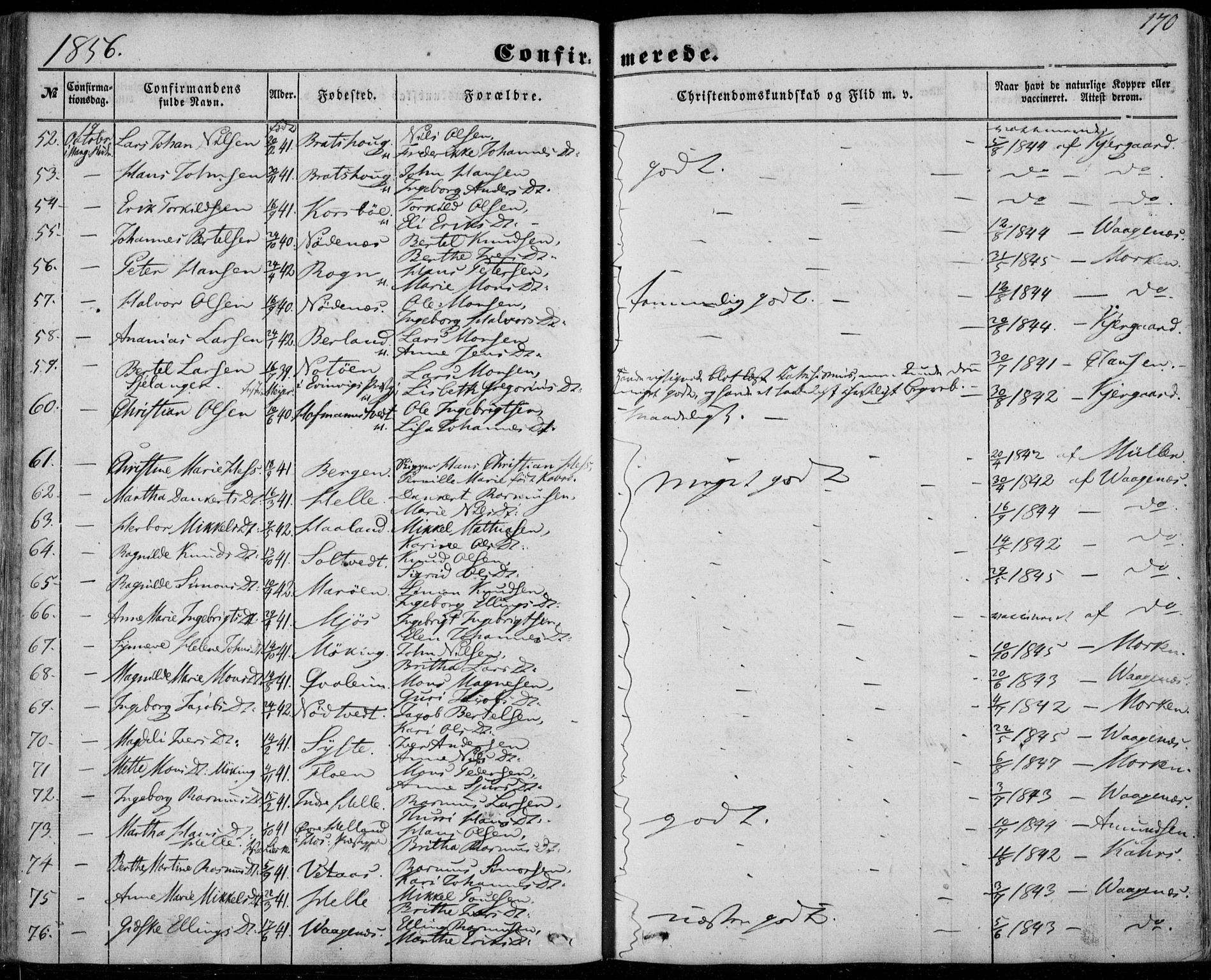 Manger sokneprestembete, AV/SAB-A-76801/H/Haa: Parish register (official) no. A 6, 1849-1859, p. 170