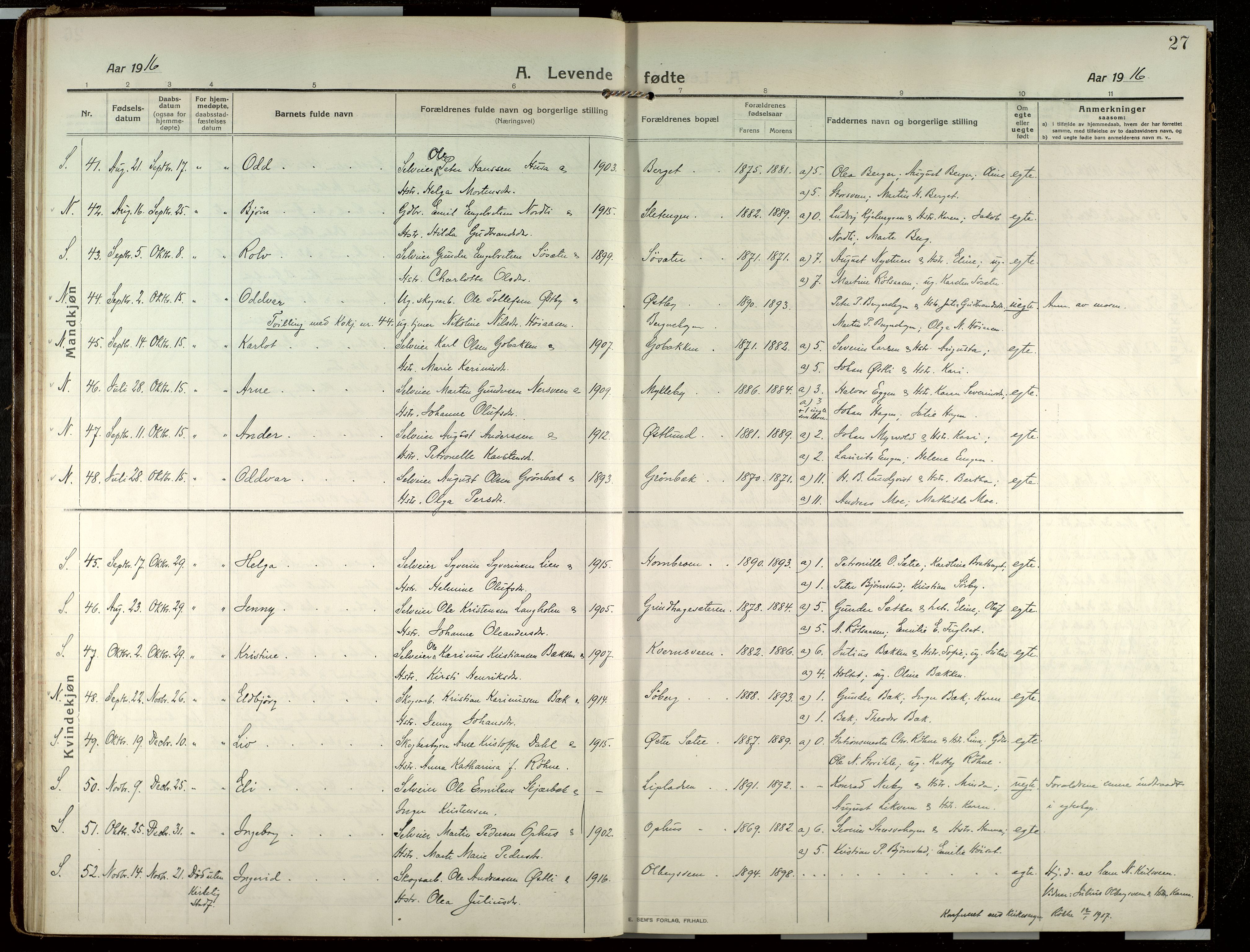 Elverum prestekontor, AV/SAH-PREST-044/H/Ha/Haa/L0022: Parish register (official) no. 22, 1913-1924, p. 27