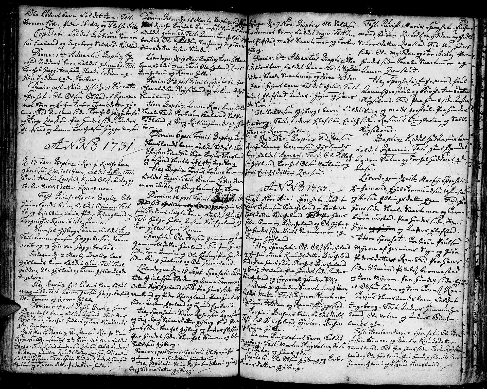 Kvinesdal sokneprestkontor, AV/SAK-1111-0026/F/Fa/Fab/L0001: Parish register (official) no. A 1 /3, 1710-1760, p. 150