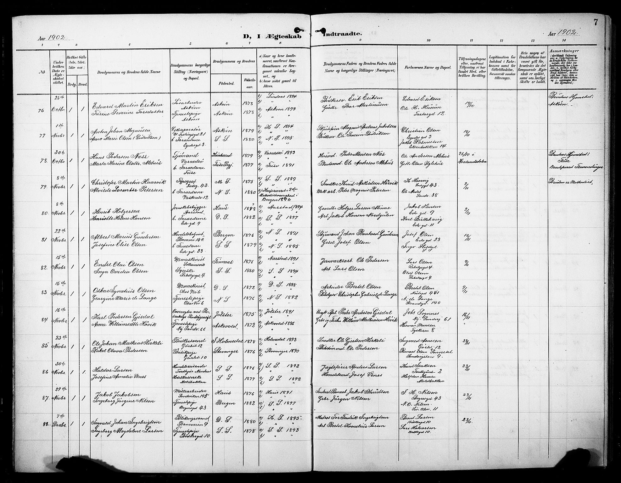 Sandviken Sokneprestembete, AV/SAB-A-77601/H/Hb/L0014: Parish register (copy) no. D 1, 1902-1929, p. 7