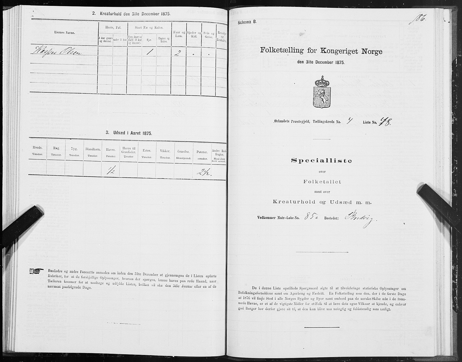 SAT, 1875 census for 1621P Ørland, 1875, p. 2186
