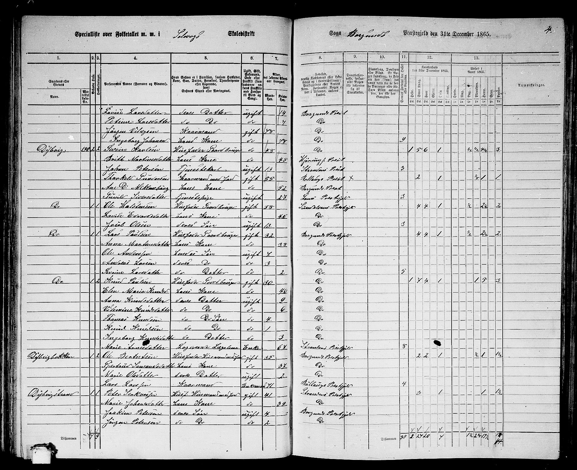 RA, 1865 census for Borgund, 1865, p. 99