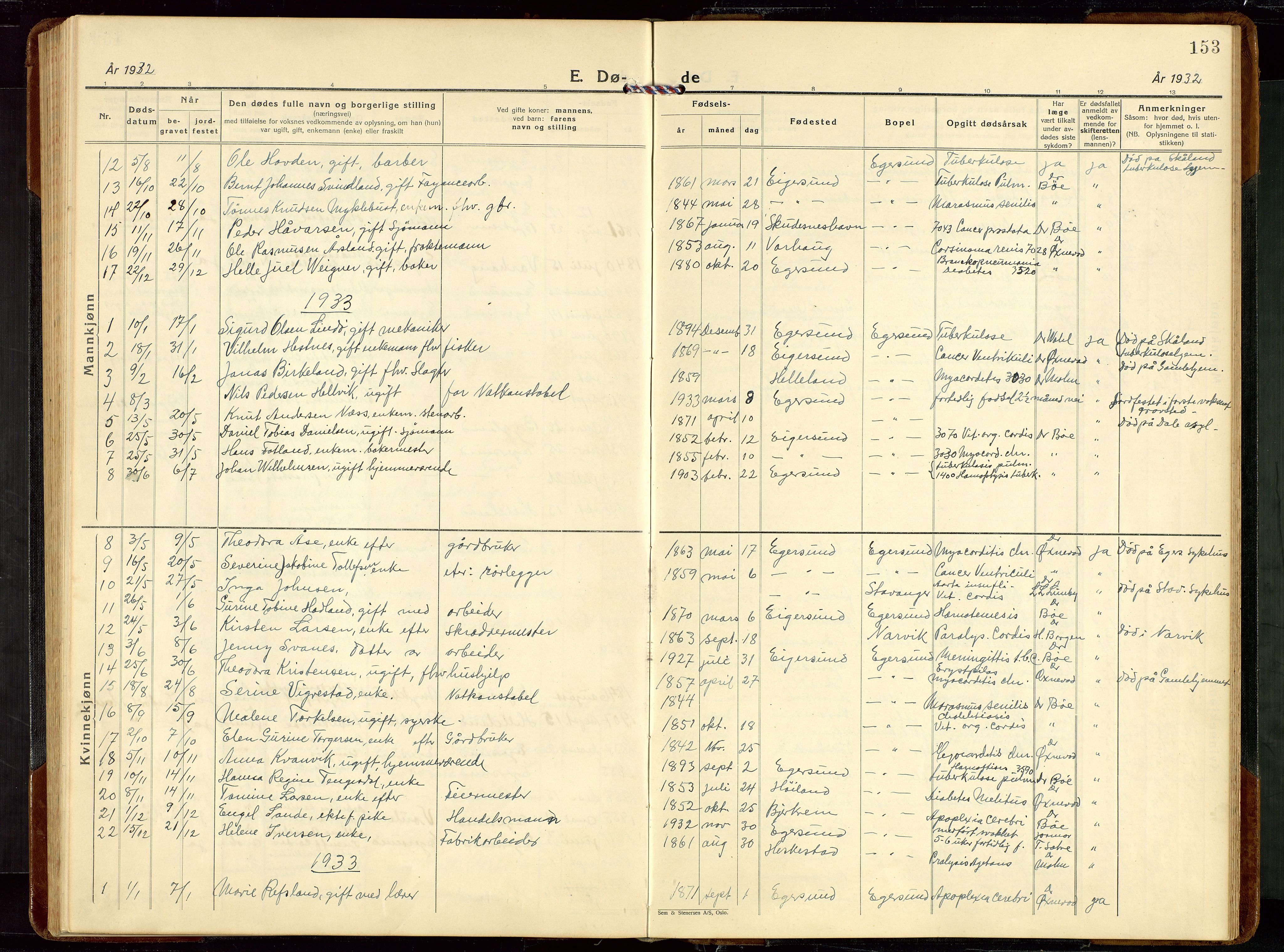 Eigersund sokneprestkontor, AV/SAST-A-101807/001/30/30BB/L0014: Parish register (copy) no. B 14, 1931-1949, p. 153