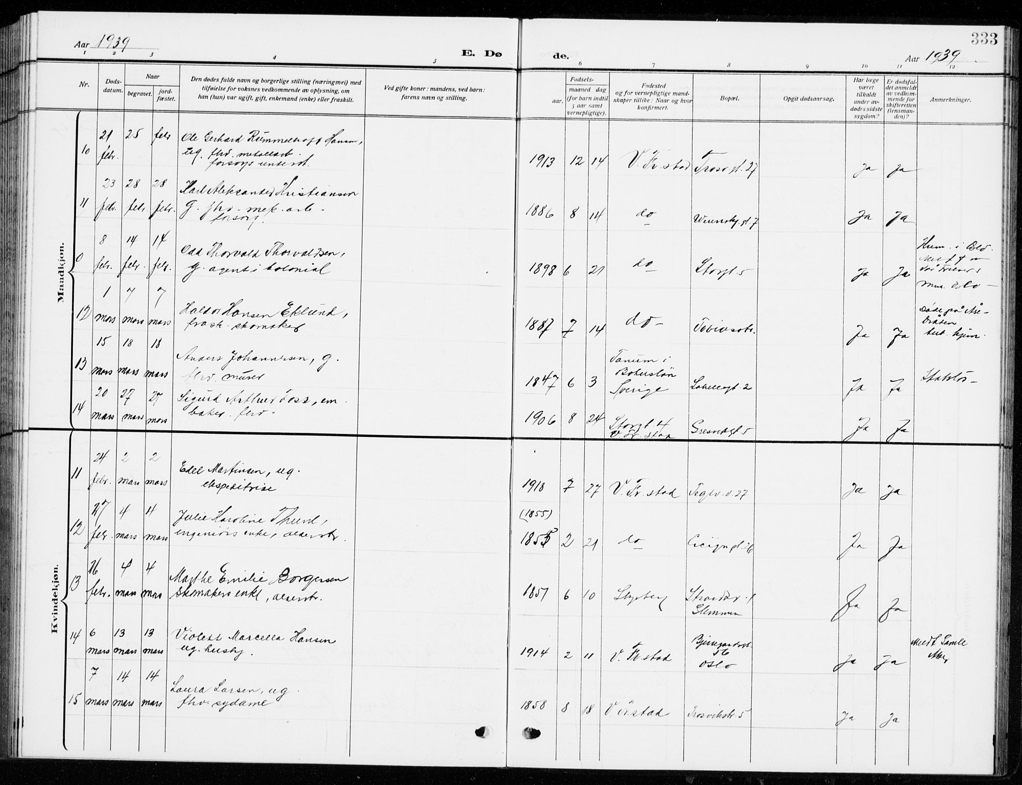 Fredrikstad domkirkes prestekontor Kirkebøker, AV/SAO-A-10906/G/Ga/L0004: Parish register (copy) no. 4, 1910-1944, p. 333