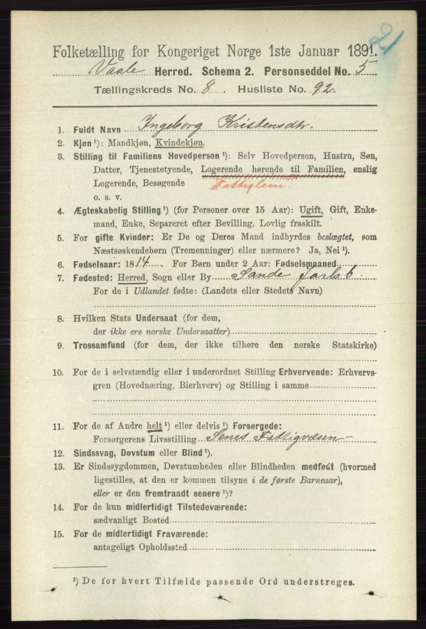 RA, 1891 census for 0716 Våle, 1891, p. 3361
