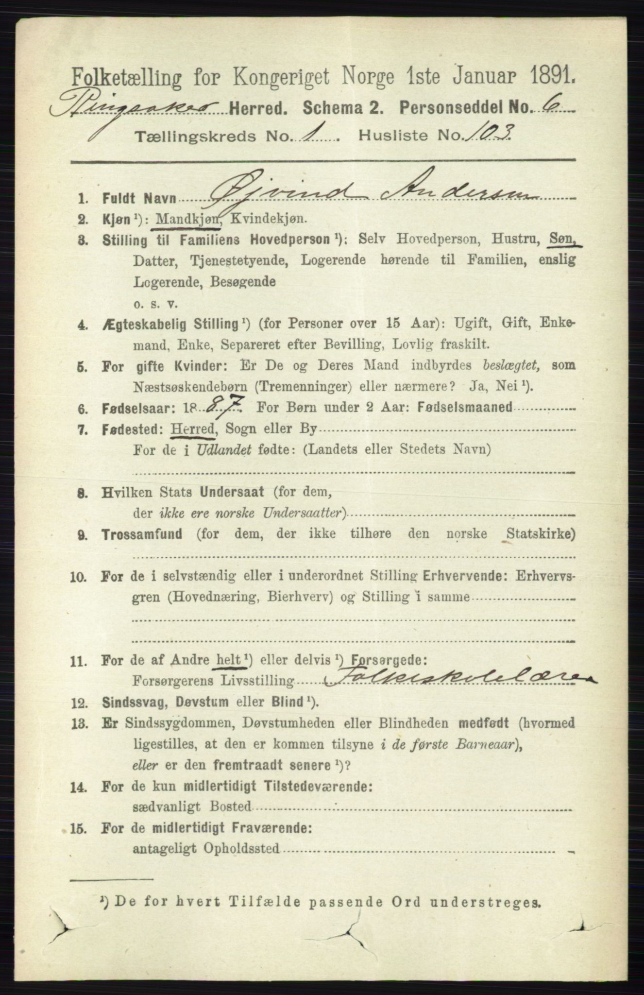 RA, 1891 census for 0412 Ringsaker, 1891, p. 743