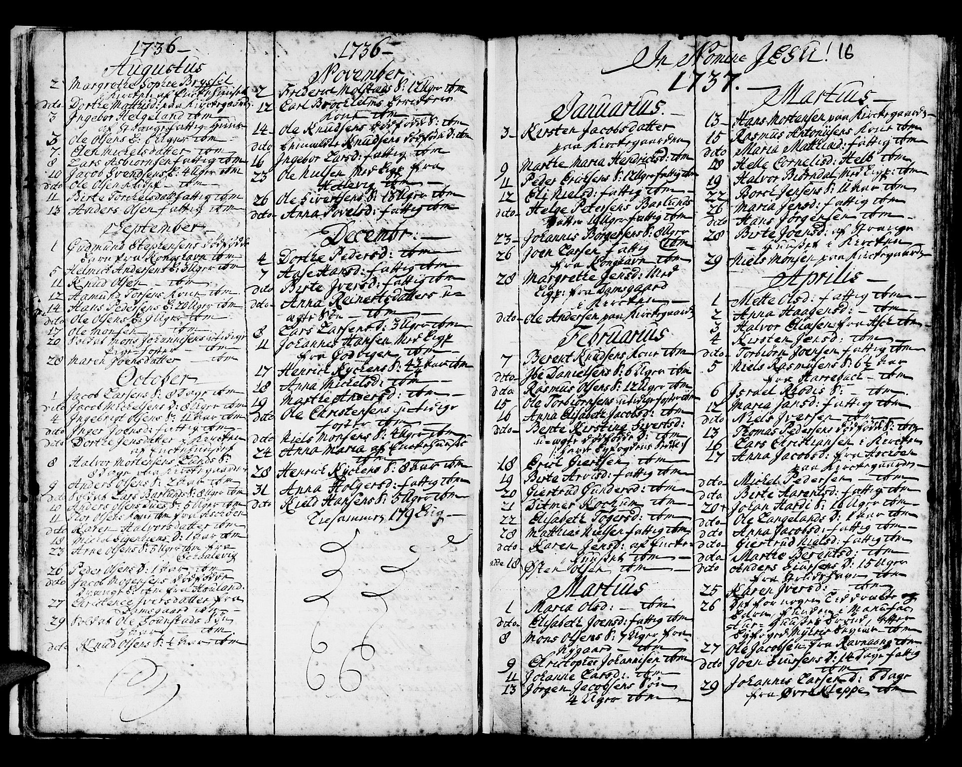 Domkirken sokneprestembete, SAB/A-74801/H/Haa/L0008: Parish register (official) no. A 8, 1725-1775, p. 16