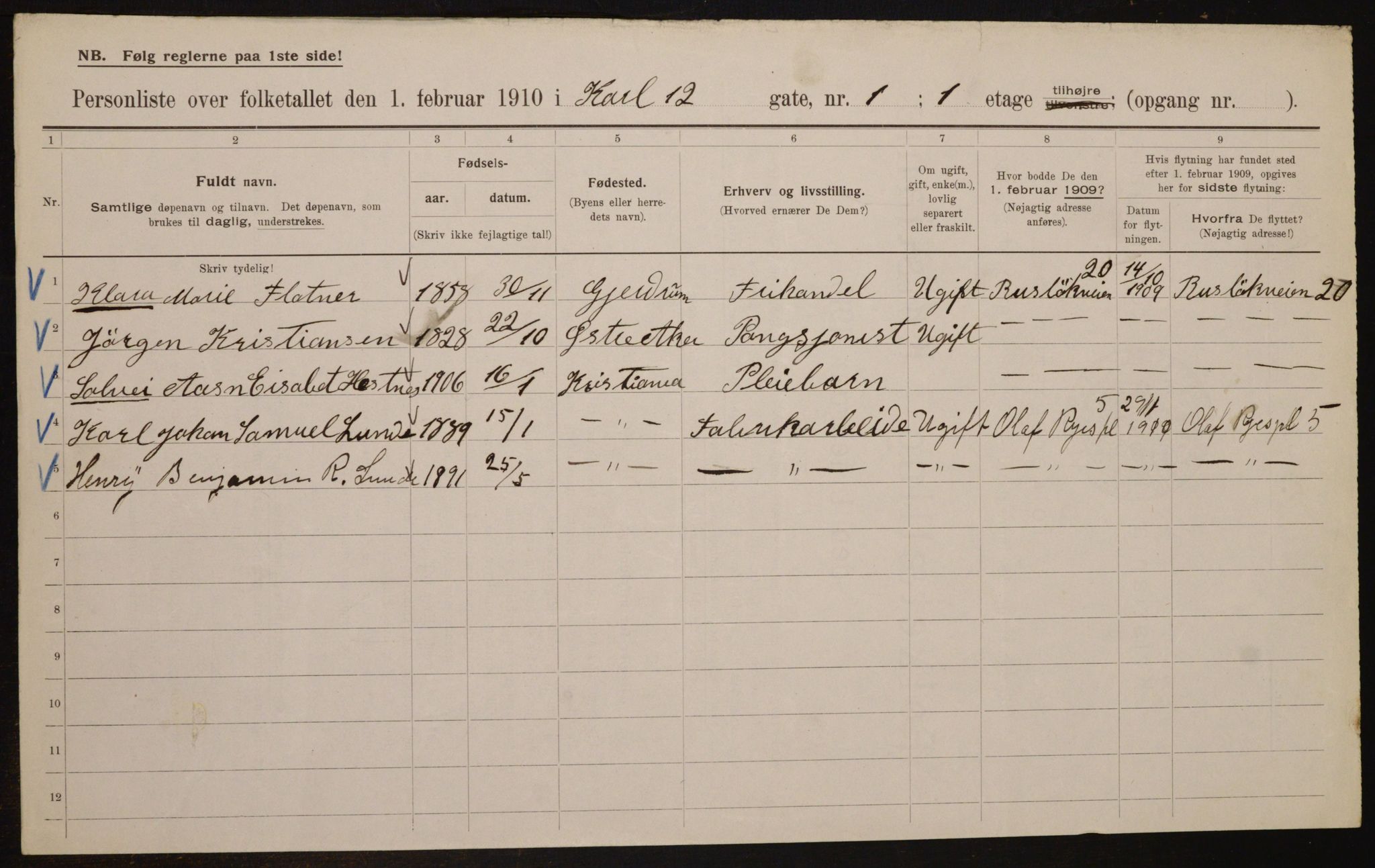 OBA, Municipal Census 1910 for Kristiania, 1910, p. 46859