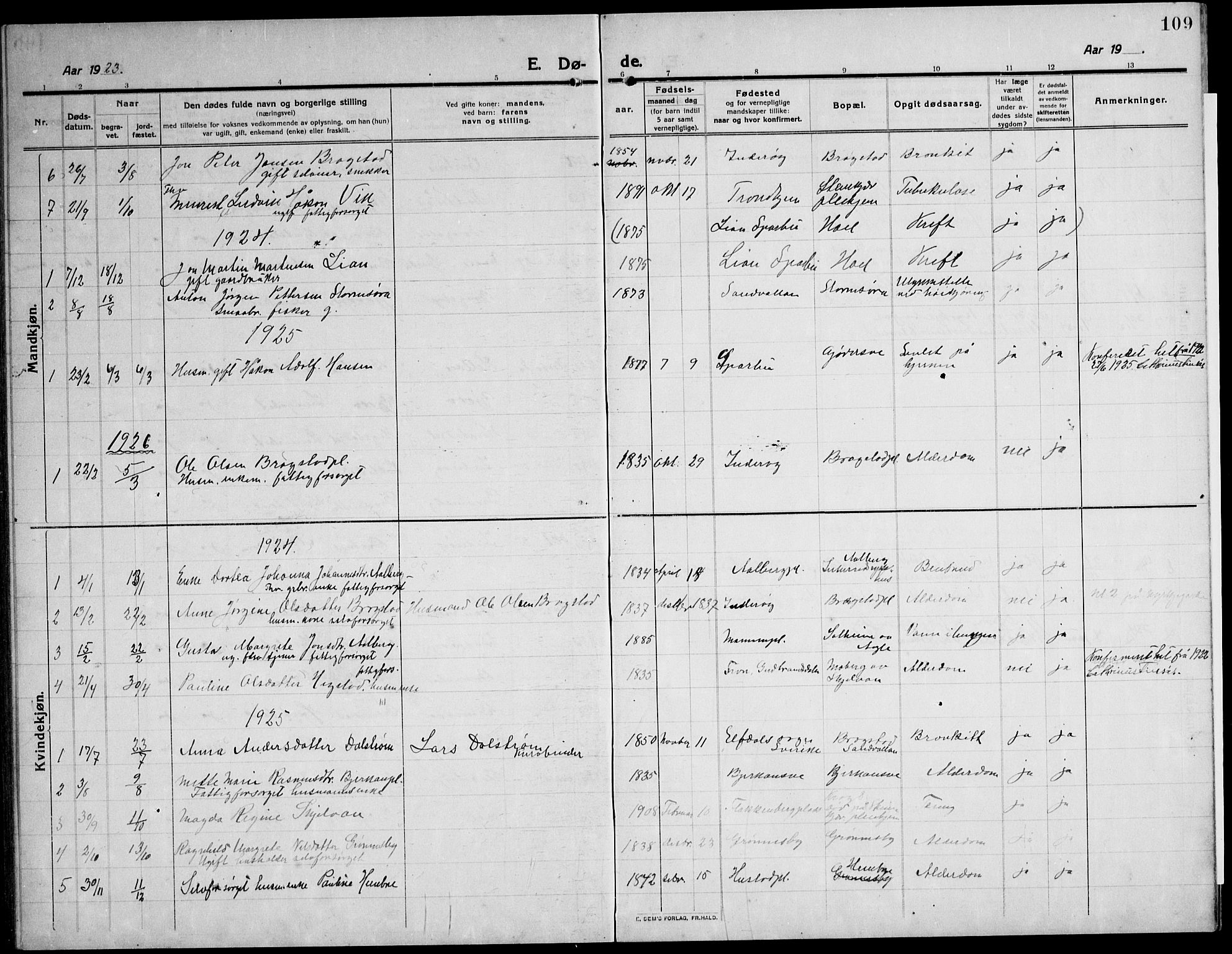 Ministerialprotokoller, klokkerbøker og fødselsregistre - Nord-Trøndelag, SAT/A-1458/732/L0319: Parish register (copy) no. 732C03, 1911-1945, p. 109