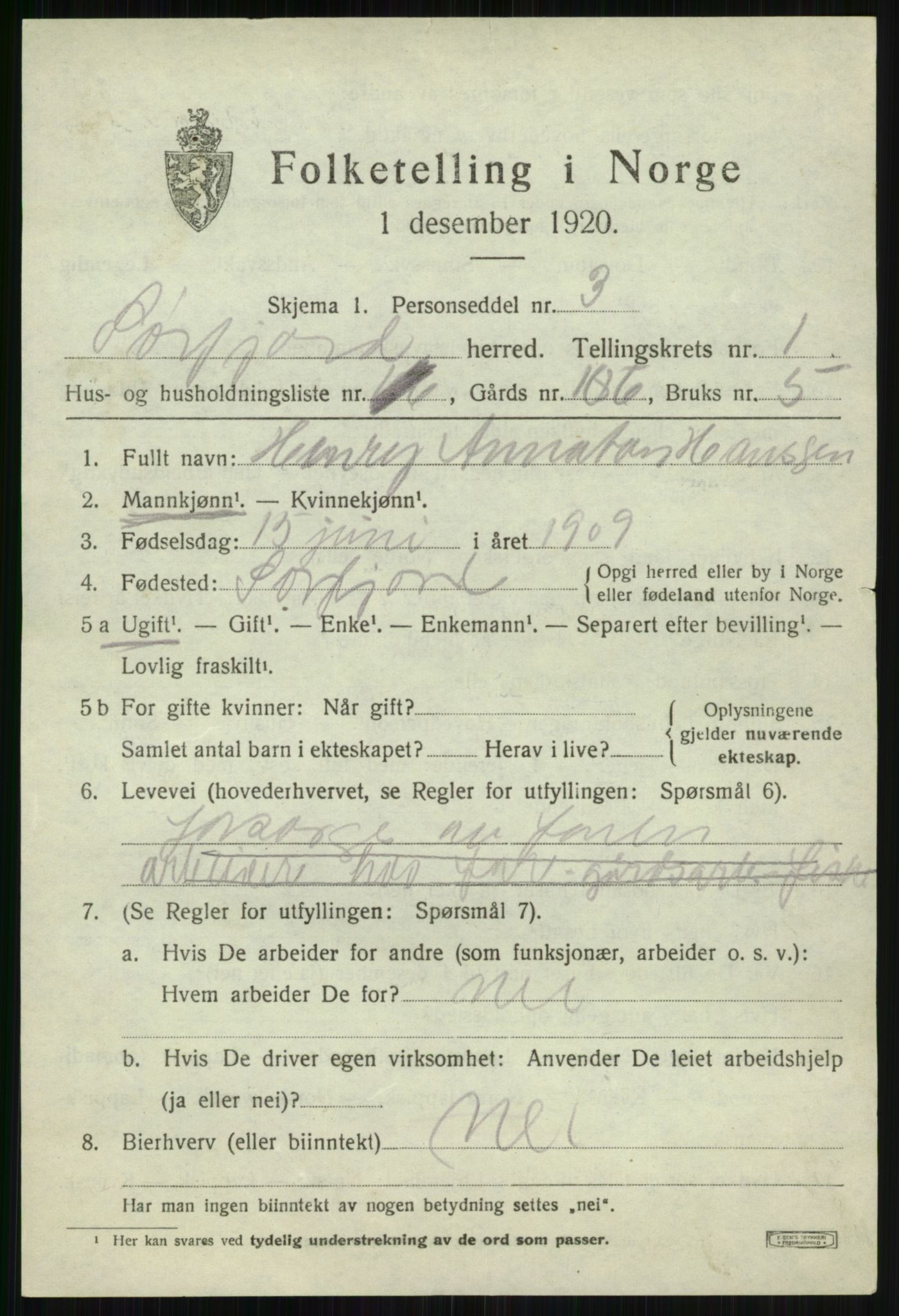 SATØ, 1920 census for Sørfjord, 1920, p. 466