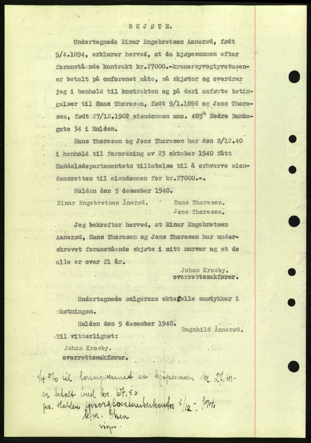 Idd og Marker sorenskriveri, AV/SAO-A-10283/G/Gb/Gbb/L0004: Mortgage book no. A4, 1940-1941, Diary no: : 1224/1940