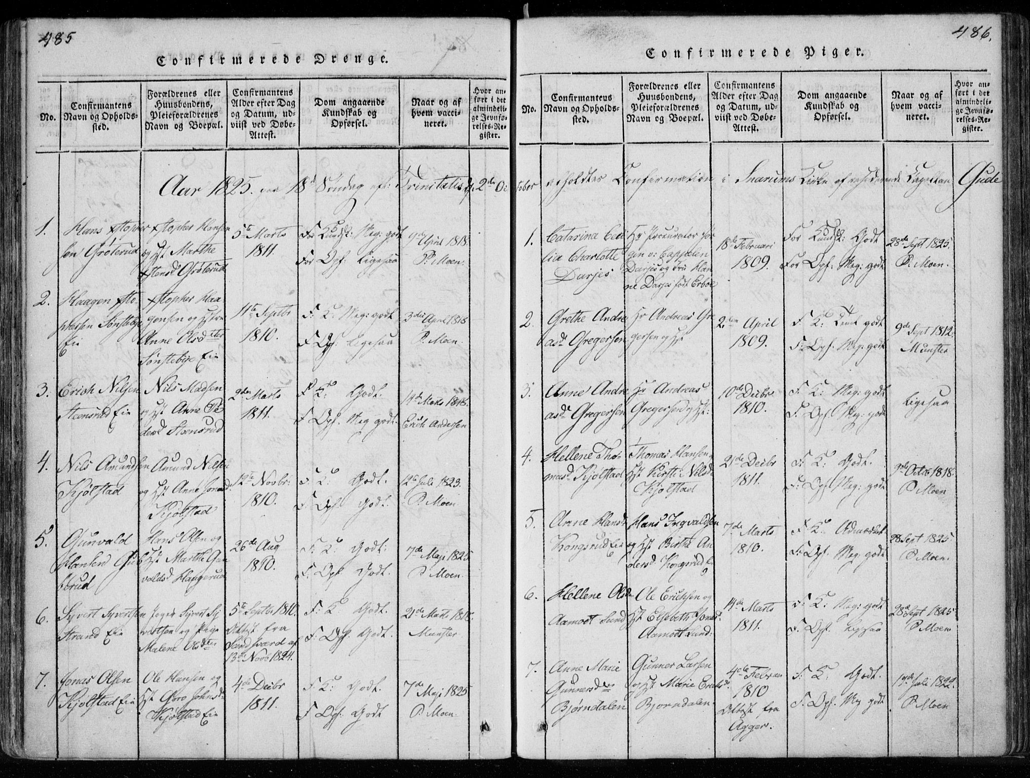 Modum kirkebøker, AV/SAKO-A-234/F/Fa/L0005: Parish register (official) no. 5, 1824-1841, p. 485-486