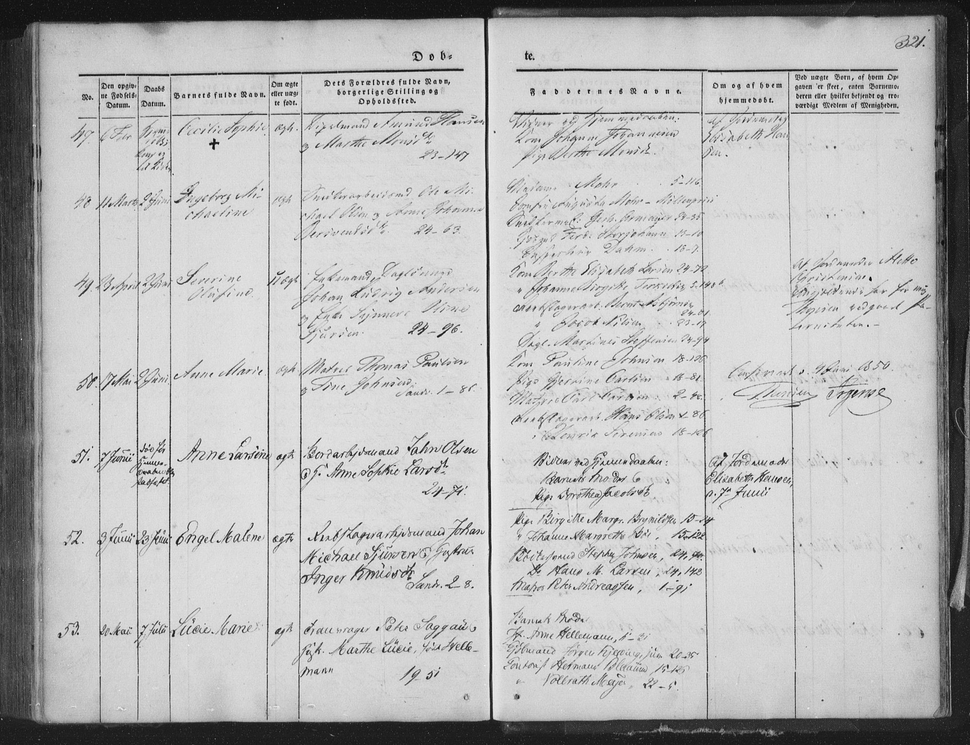 Korskirken sokneprestembete, AV/SAB-A-76101/H/Haa/L0016: Parish register (official) no. B 2, 1841-1851, p. 321