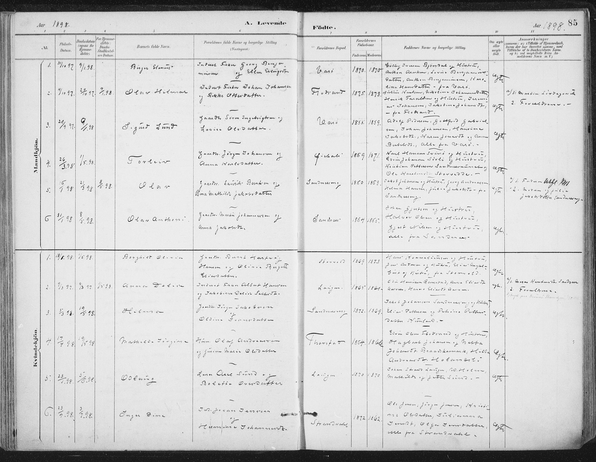 Ministerialprotokoller, klokkerbøker og fødselsregistre - Nord-Trøndelag, SAT/A-1458/784/L0673: Parish register (official) no. 784A08, 1888-1899, p. 85